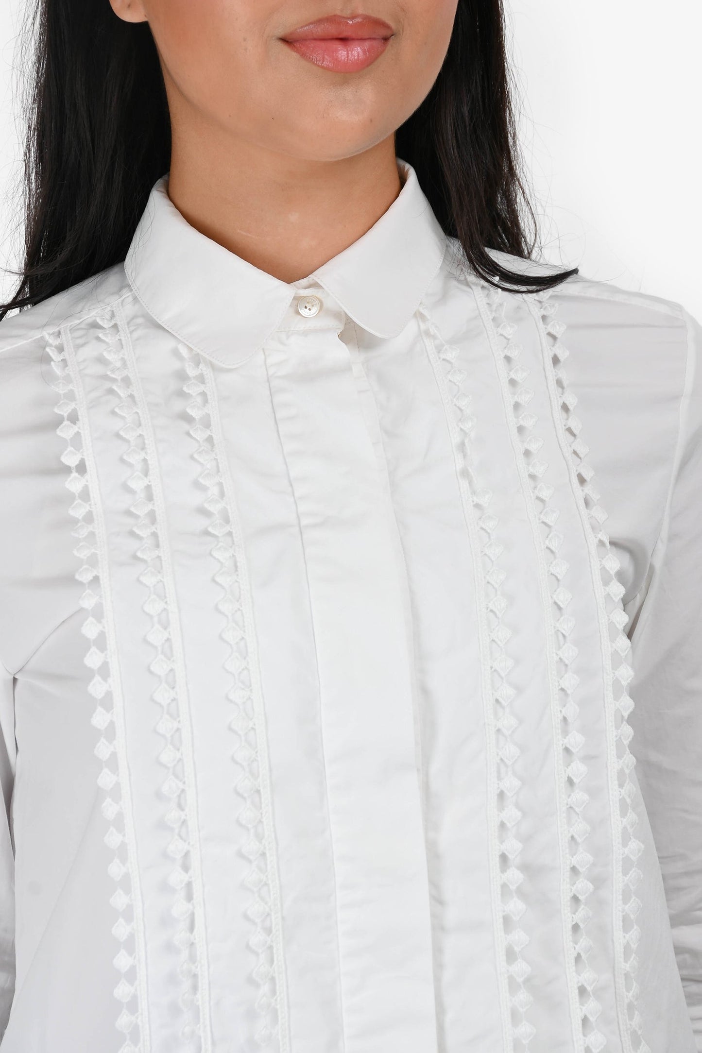 Chloe White Cotton Poplin Eyelet Detail Long Sleeve Blo  Size 38