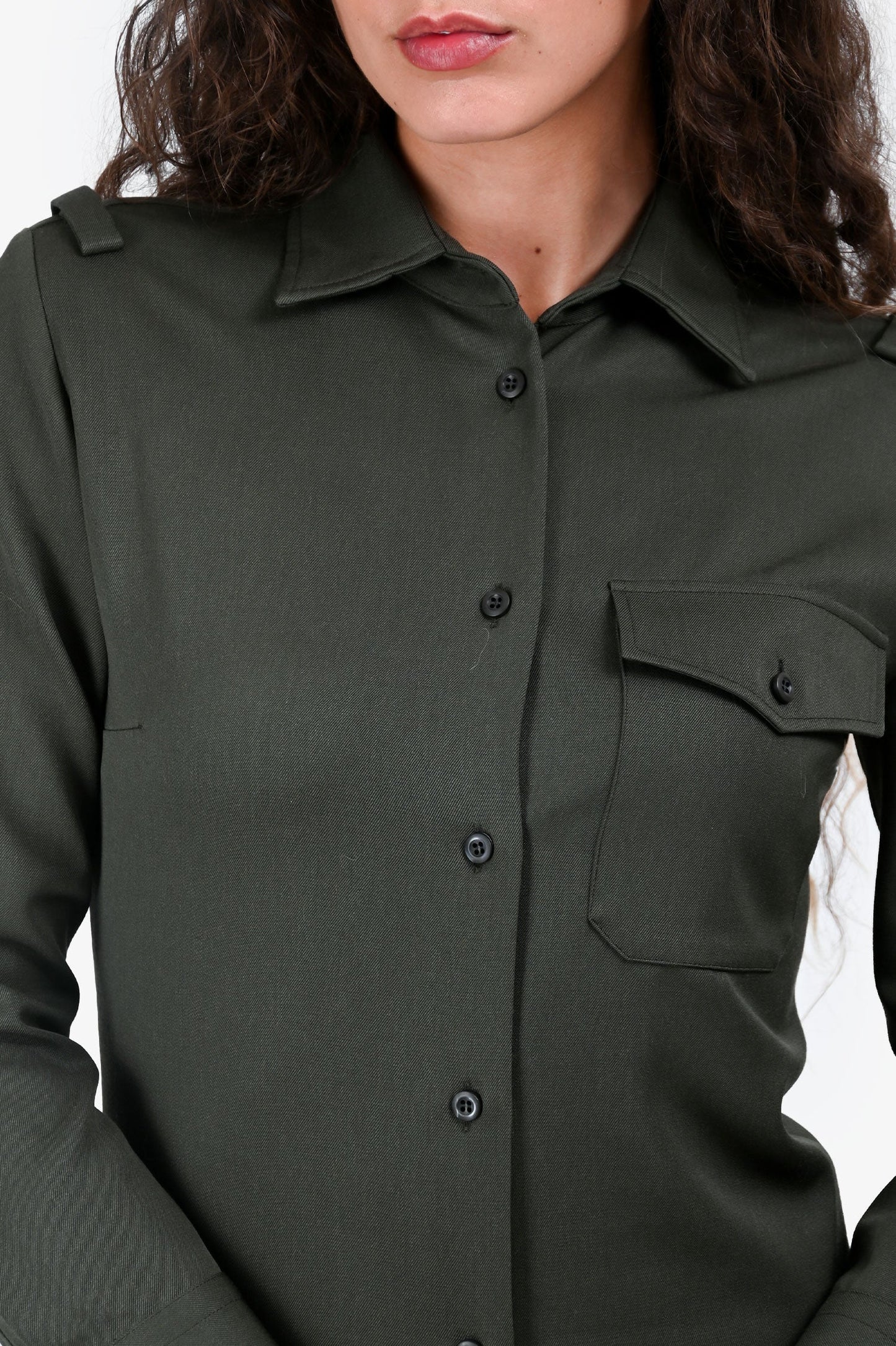 Prada 2023 Military Green Wool Long Sleeves Midi Shirt Dress Size 36