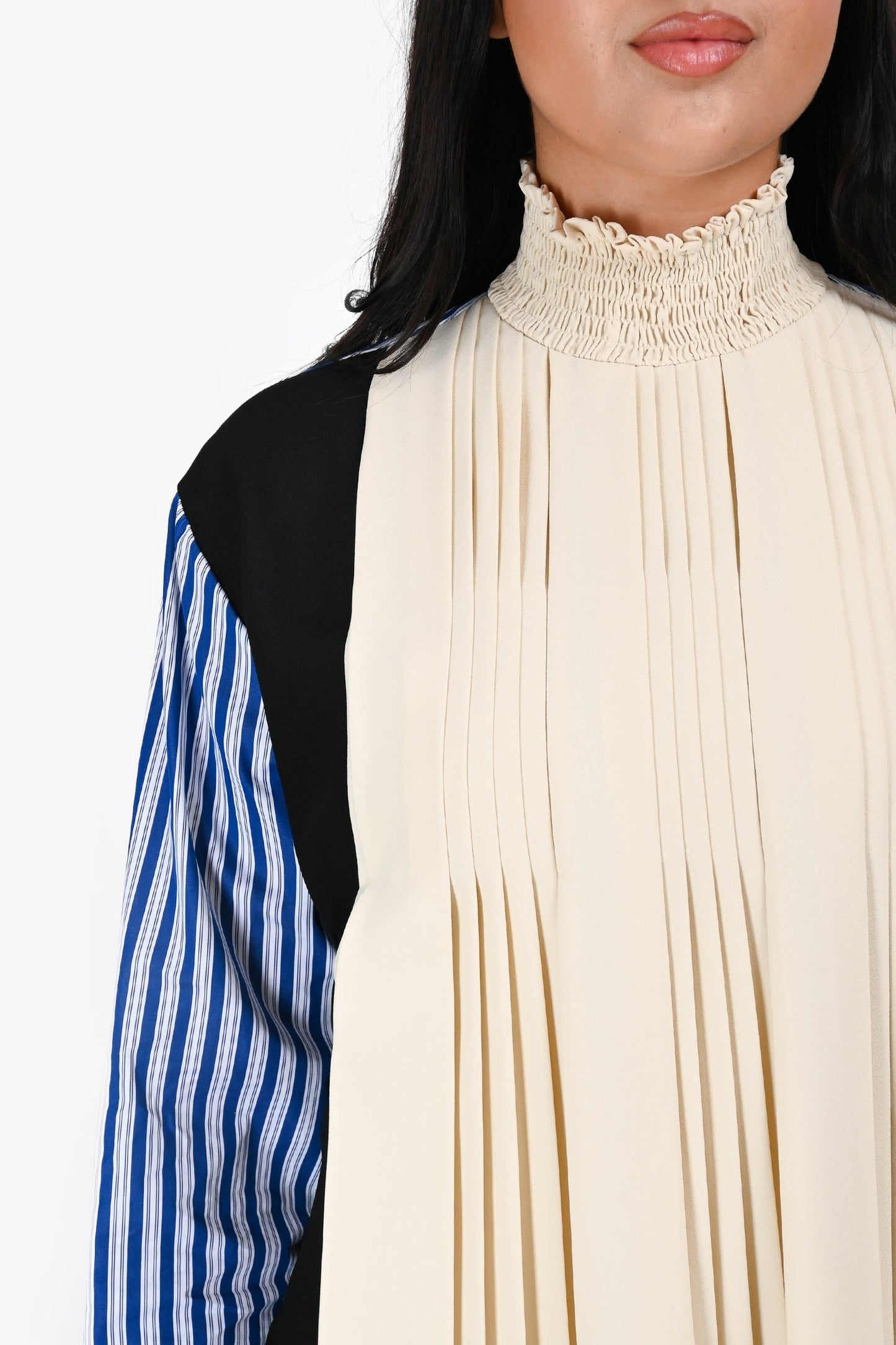 Prada 2020 Cream/Multicolour Striped Pleated Blo  Size 42