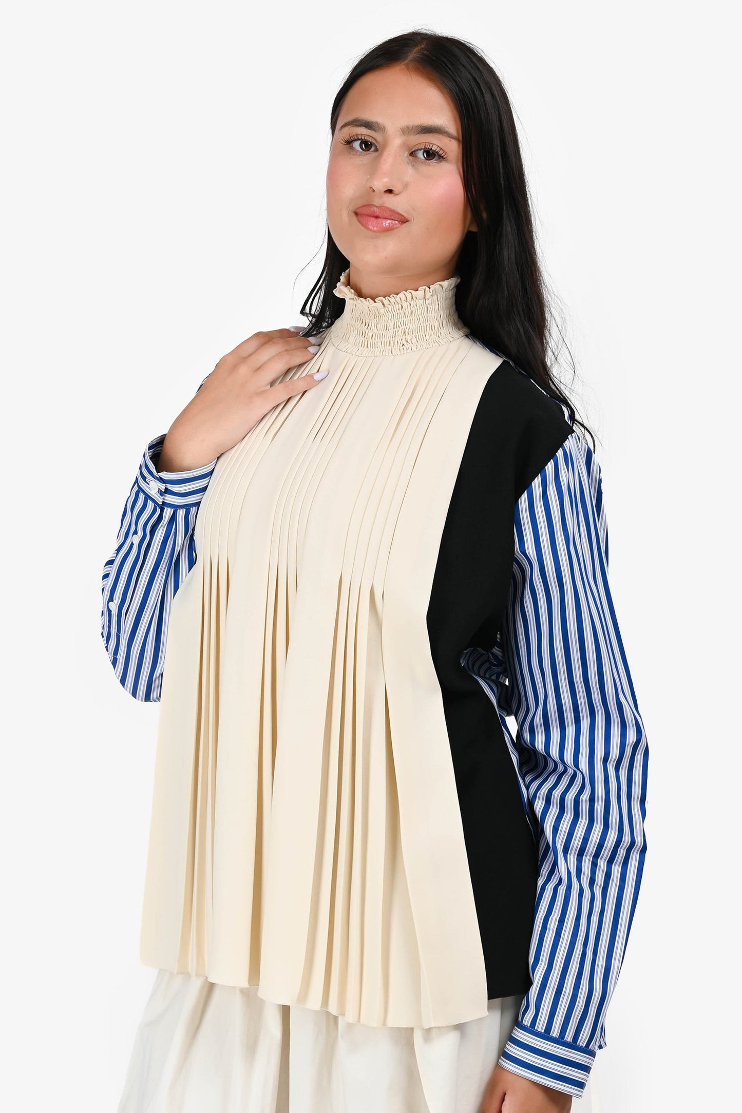 Prada 2020 Cream/Multicolour Striped Pleated Blo  Size 42