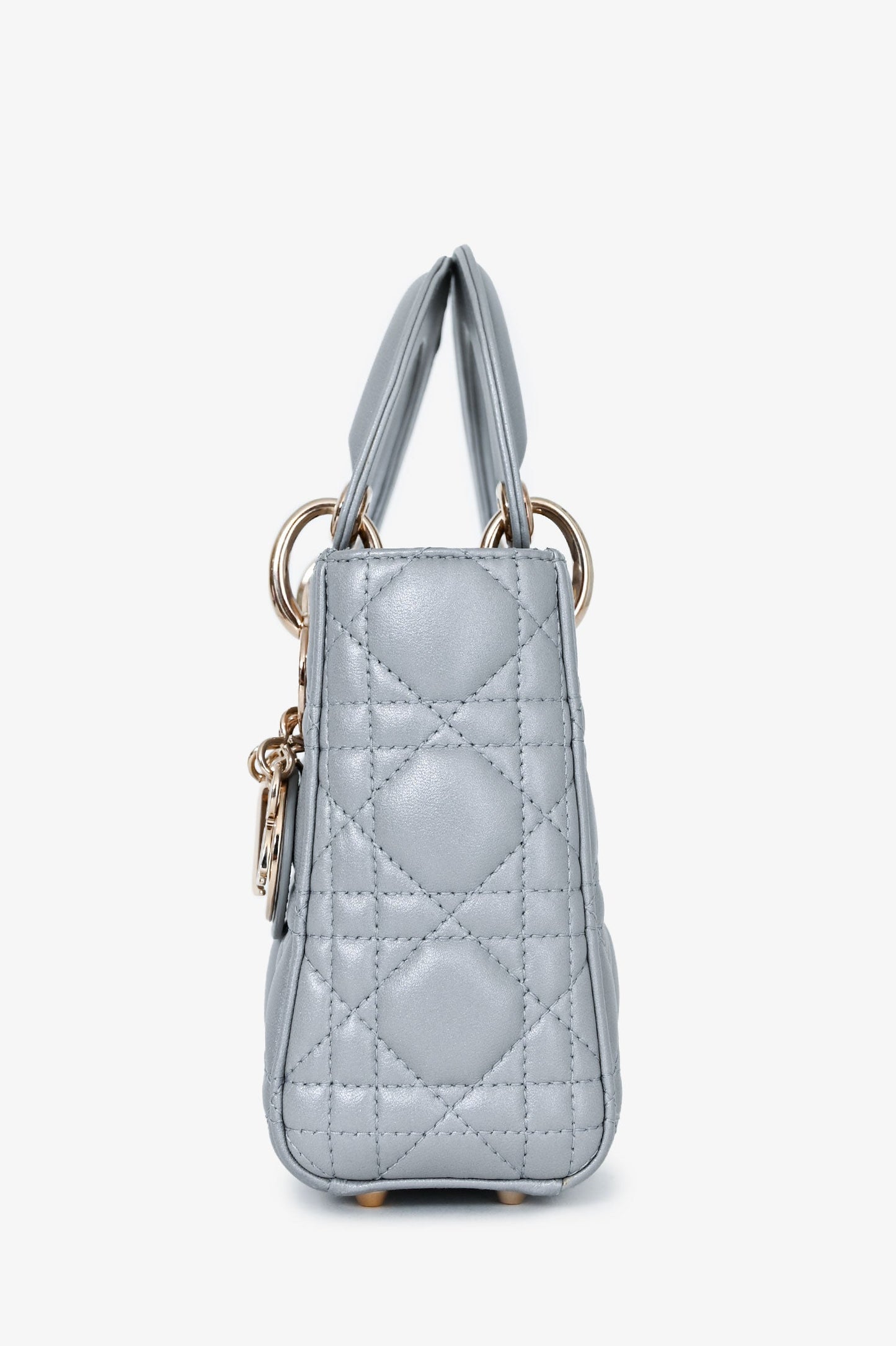 Christian Dior Grey Shimmer Leather Cannage Mini Lady Dior with Strap