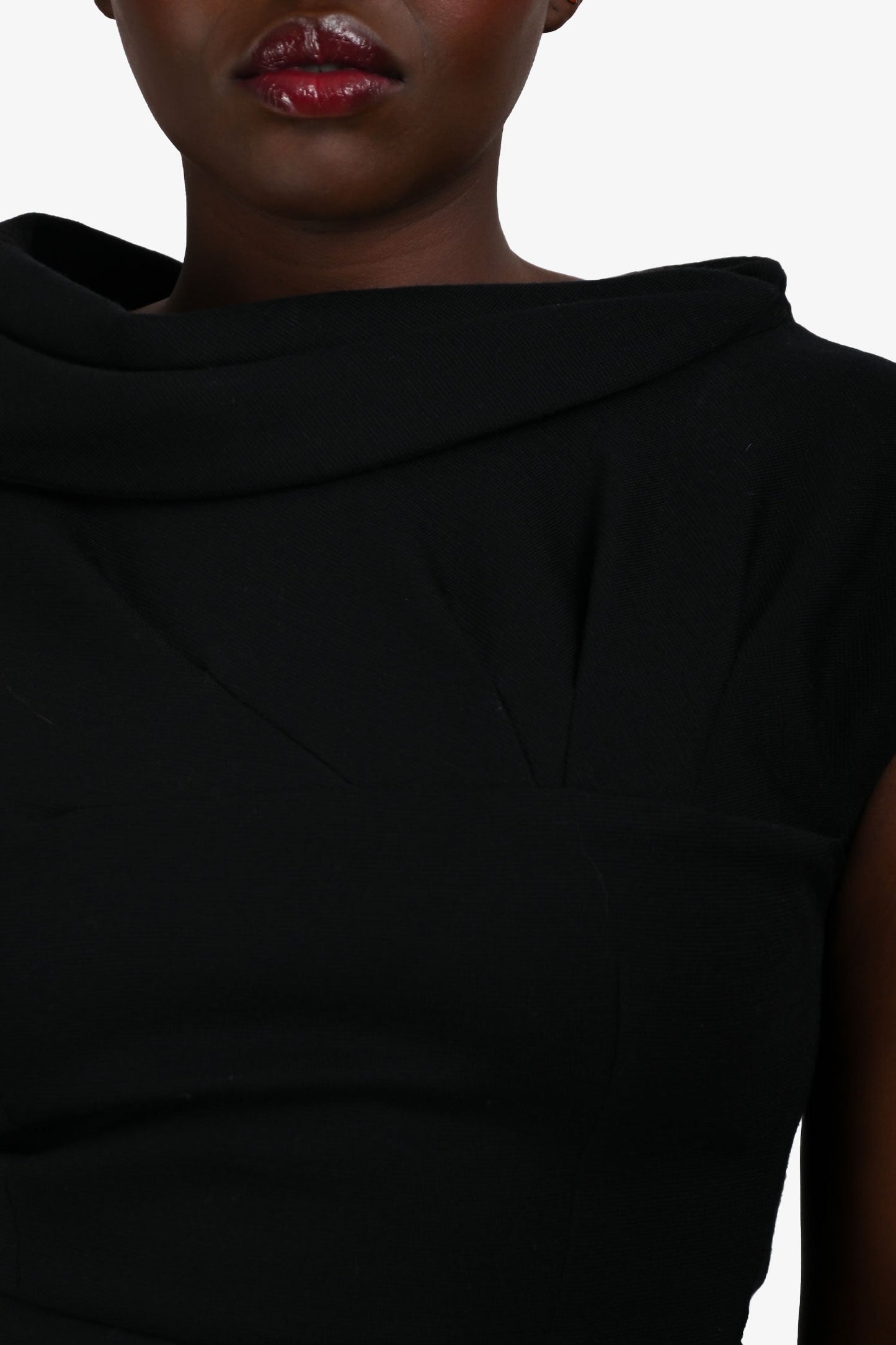 Prada Black Wool Knit Rouched Neckline Top Size 44