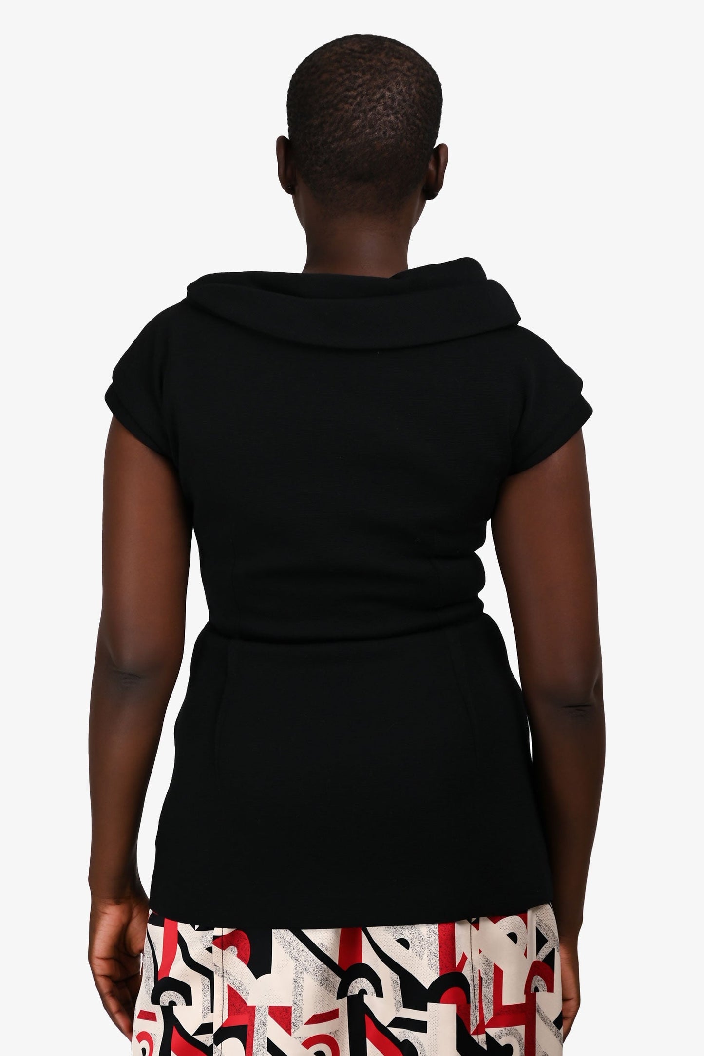 Prada Black Wool Knit Rouched Neckline Top Size 44