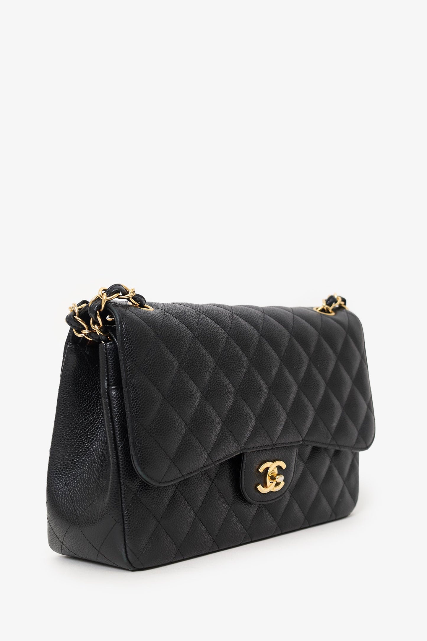 Pre-Loved Chanel™ 2019 Black Caviar Leather Jumbo Double Flap Should Bag