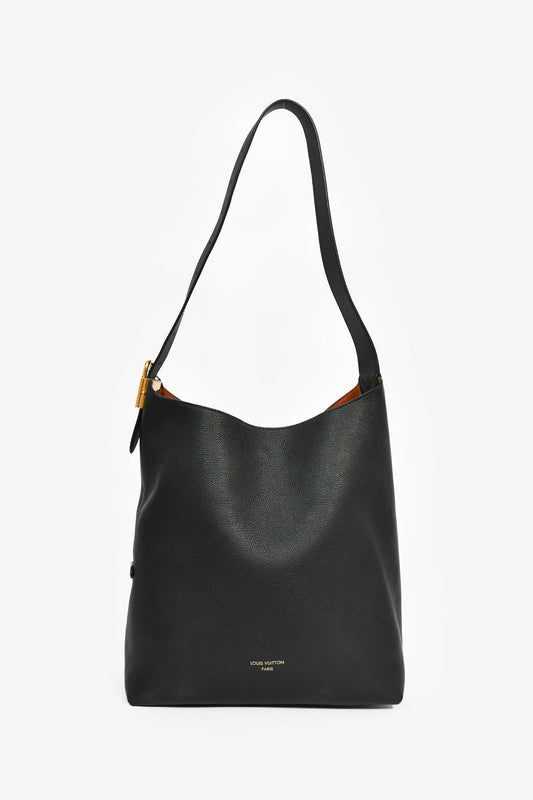 Louis Vuitton Black Leather 'Low Key Hobo MM' Shoulder Bag with Monogram Pouch