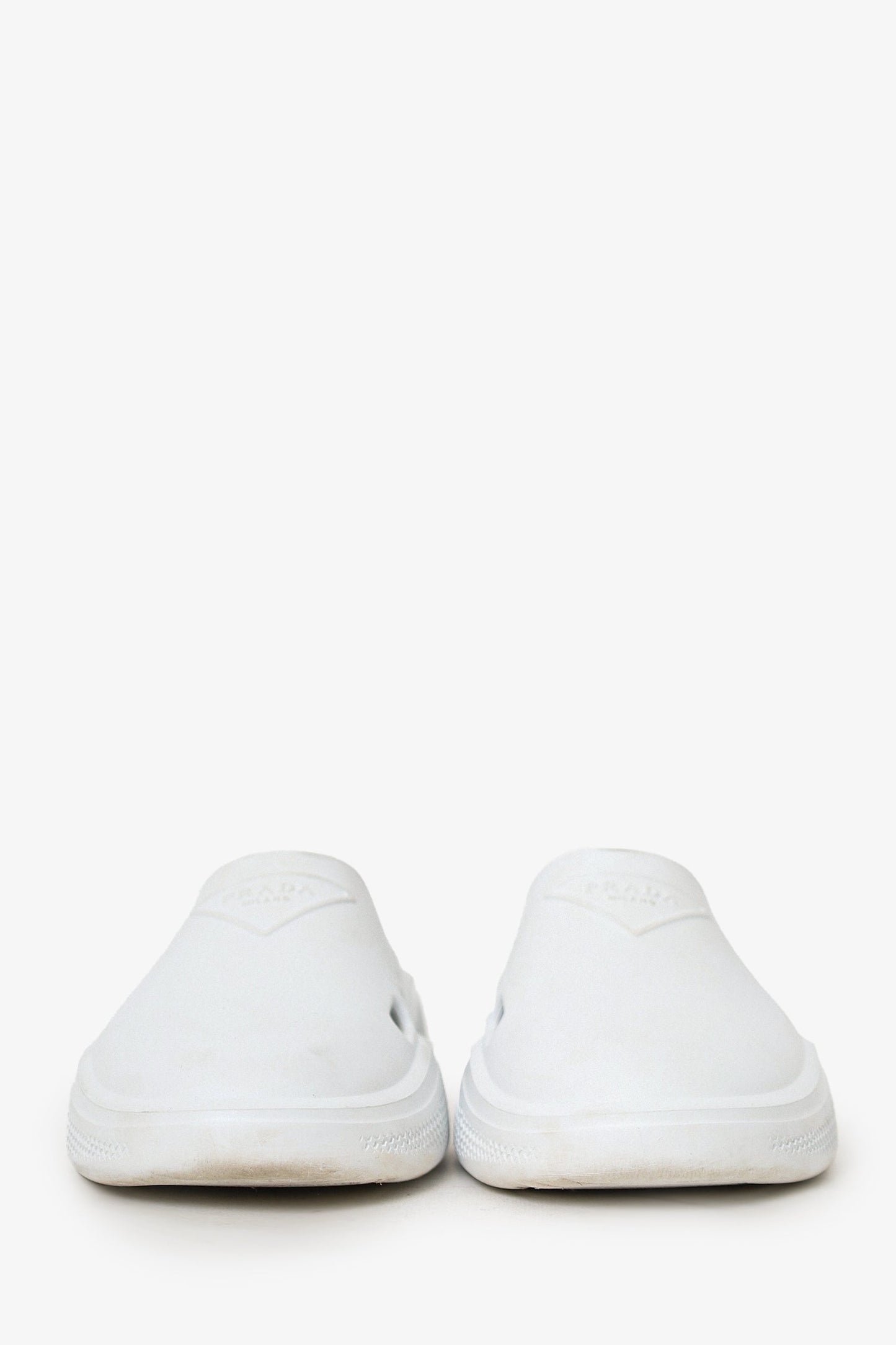 Prada White Rubber Logo Mules Size 35
