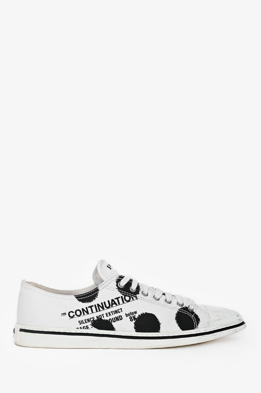 Prada White Graphic Printed Pointed Toe Sneakers Size 39