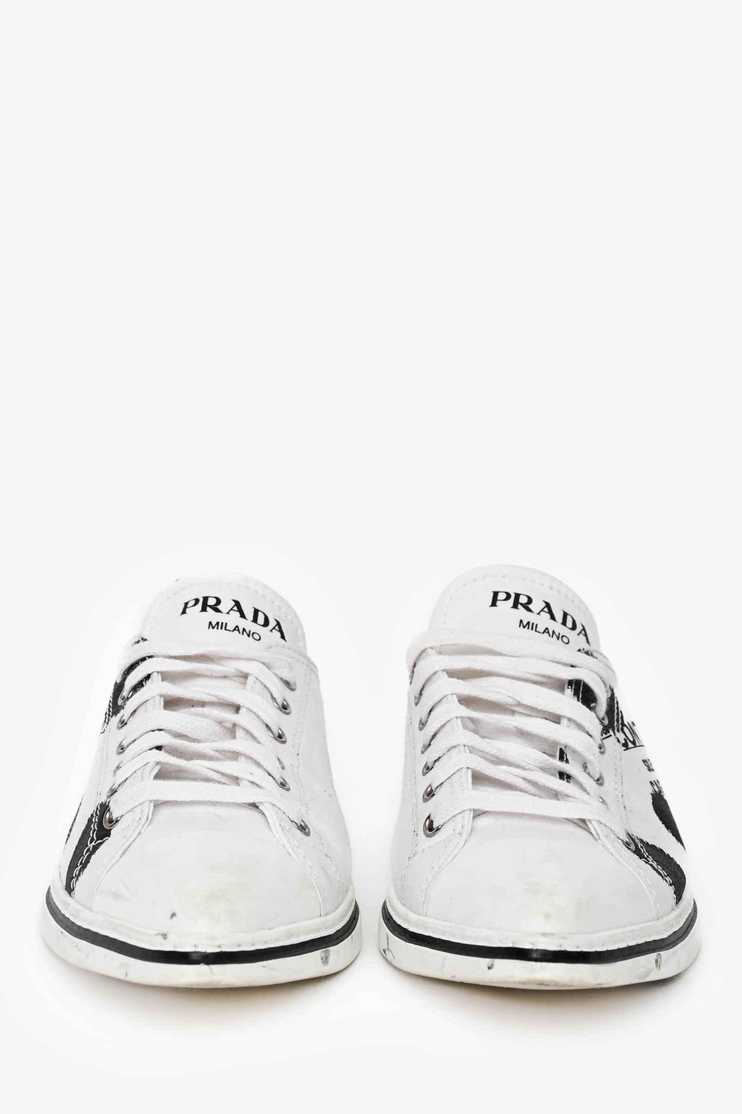 Prada White Graphic Printed Pointed Toe Sneakers Size 39