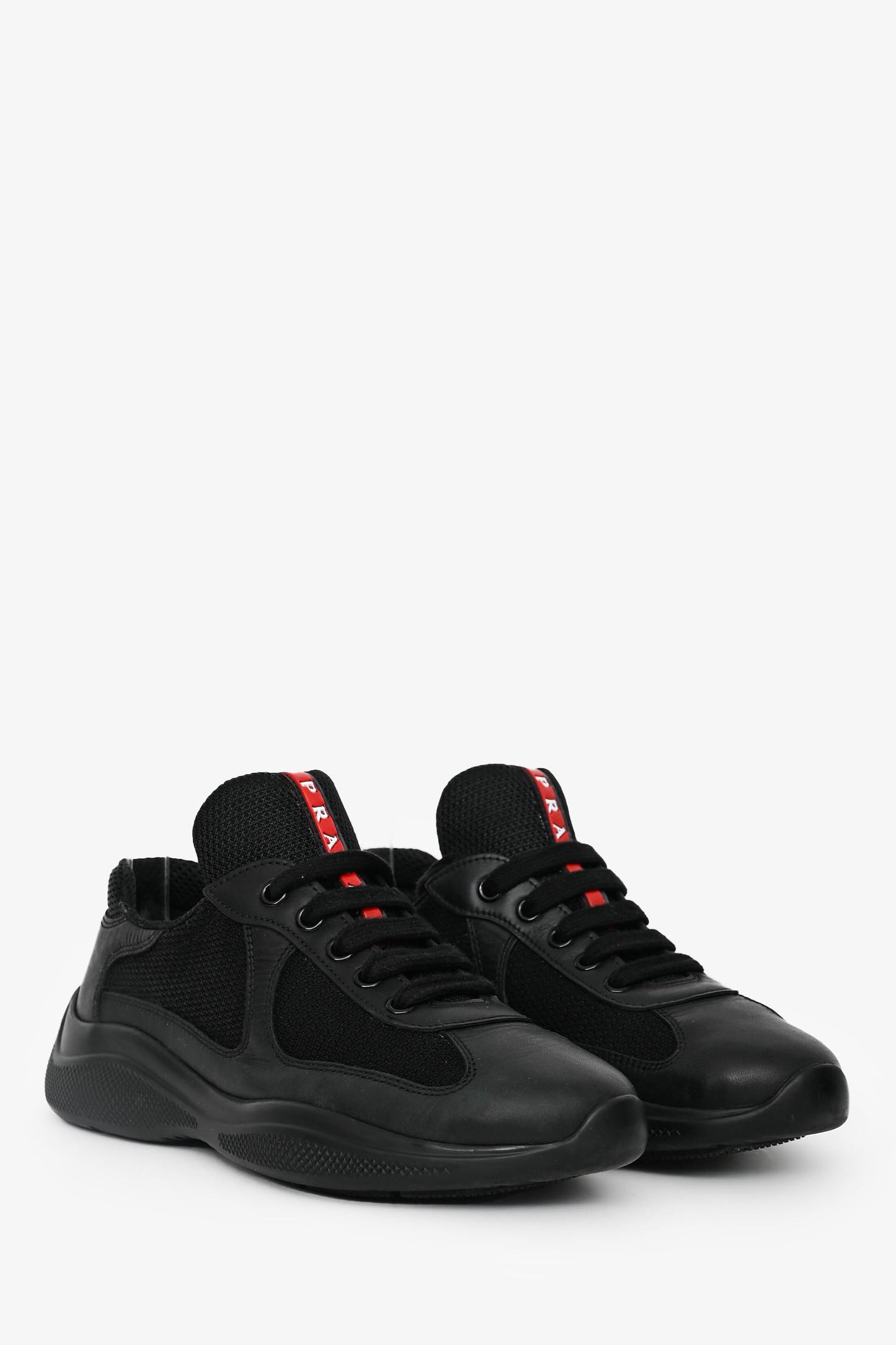 Prada Black Leather America's Cup Bike Low Top Sneakers Size 36.5