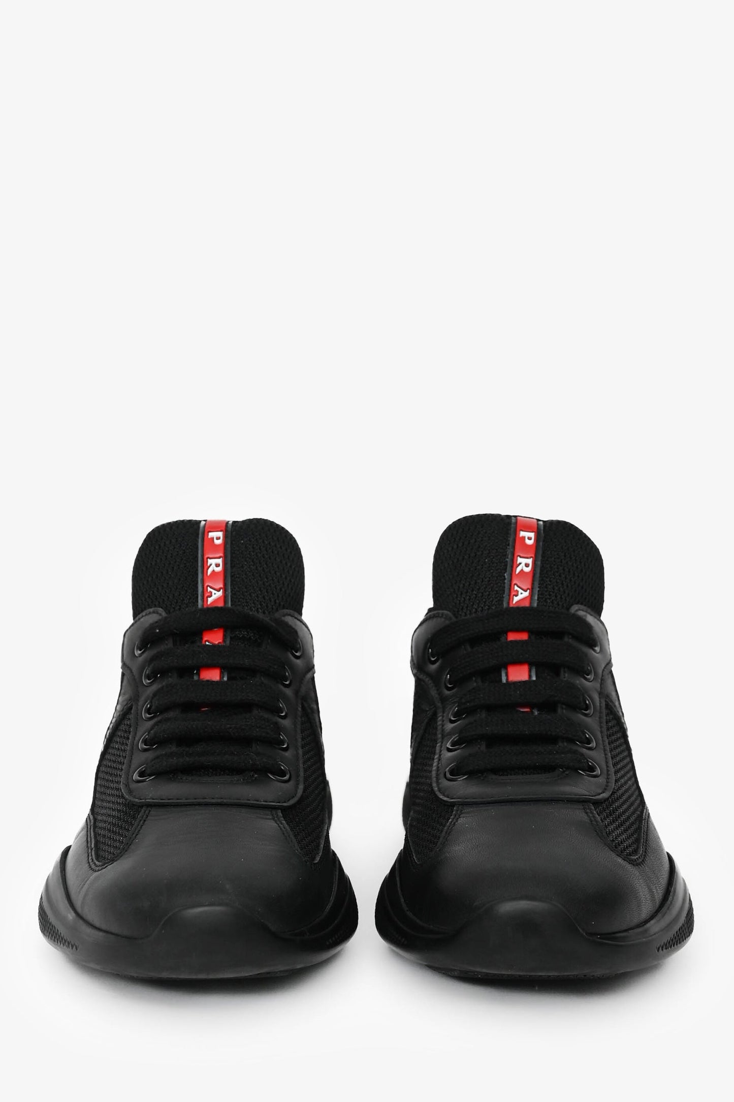 Prada Black Leather America's Cup Bike Low Top Sneakers Size 36.5