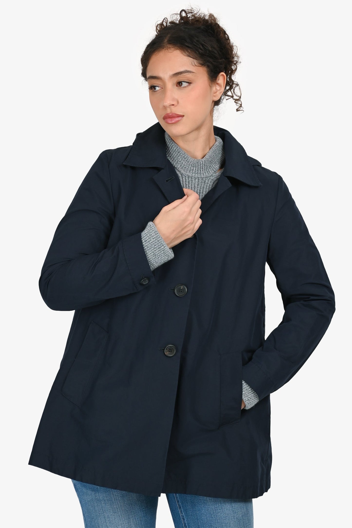 Prada 2017 Navy Single Breasted Detachable Hood A-Line Short Trench Coat Size 40