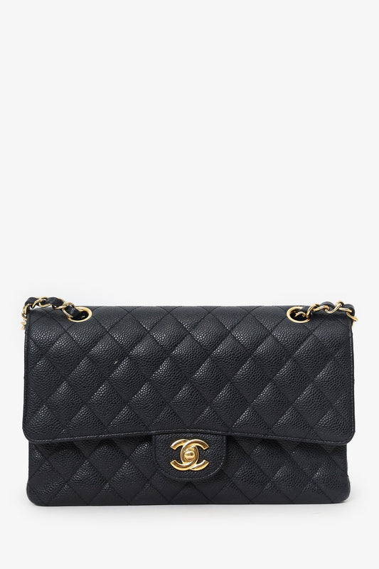 Pre-Loved Chanel™ 2011 Black Caviar Leather Medium Double Flap With Gold-Tone Hardware