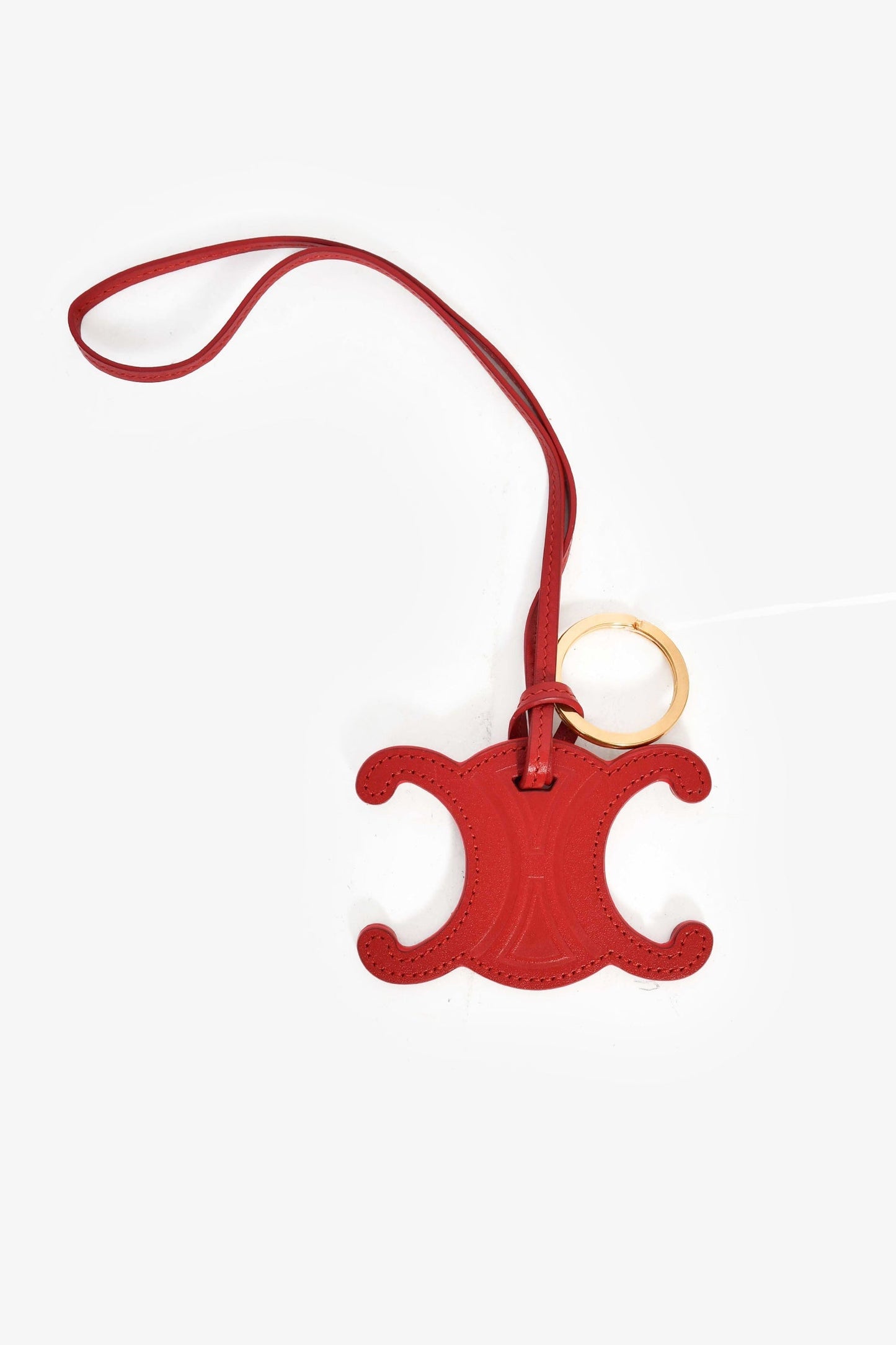 Celine Red Leather Triomphe Leather Key Ring