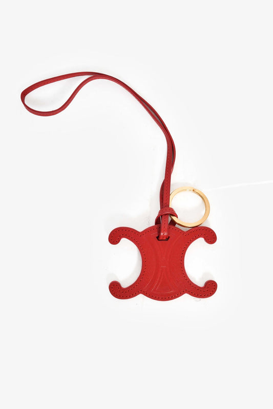 Celine Red Leather Triomphe Leather Key Ring