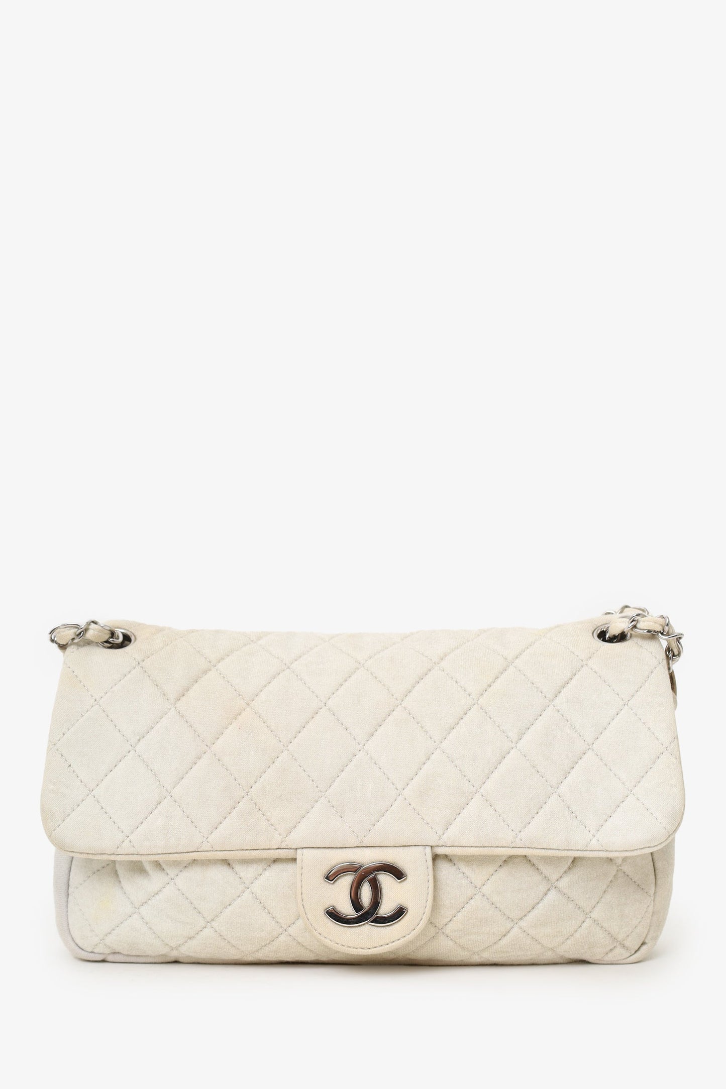 Pre-Loved Chanel™ 2008-09 White/gold Quilted Jersey Cc Flap Bag