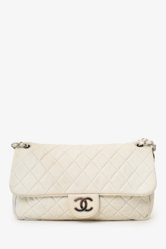 Pre-Loved Chanel™ 2008-09 White/gold Quilted Jersey Cc Flap Bag