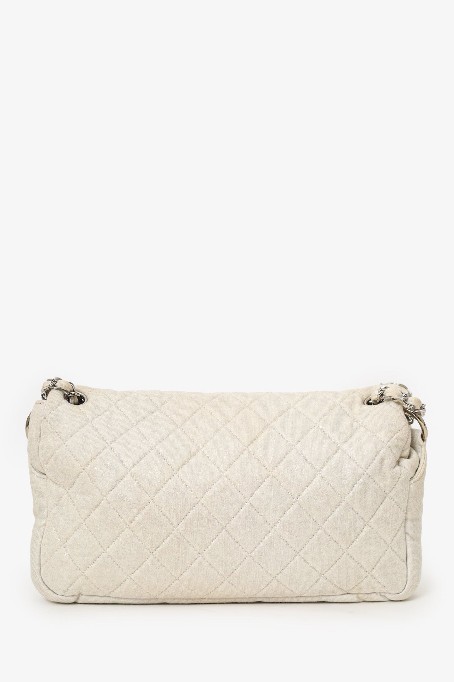 Pre-Loved Chanel™ 2008-09 White/gold Quilted Jersey Cc Flap Bag
