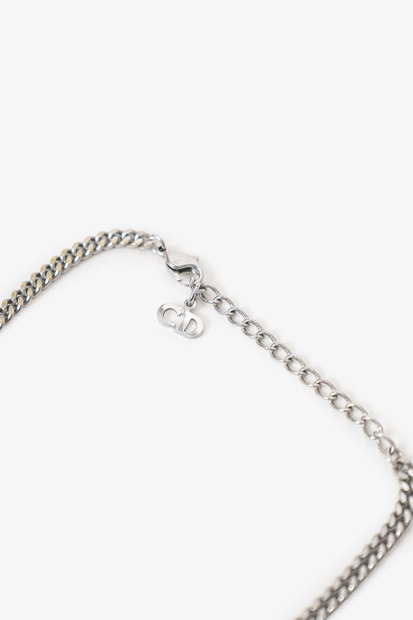 Christian Dior Silver Tone 'Dior' Tag Necklace