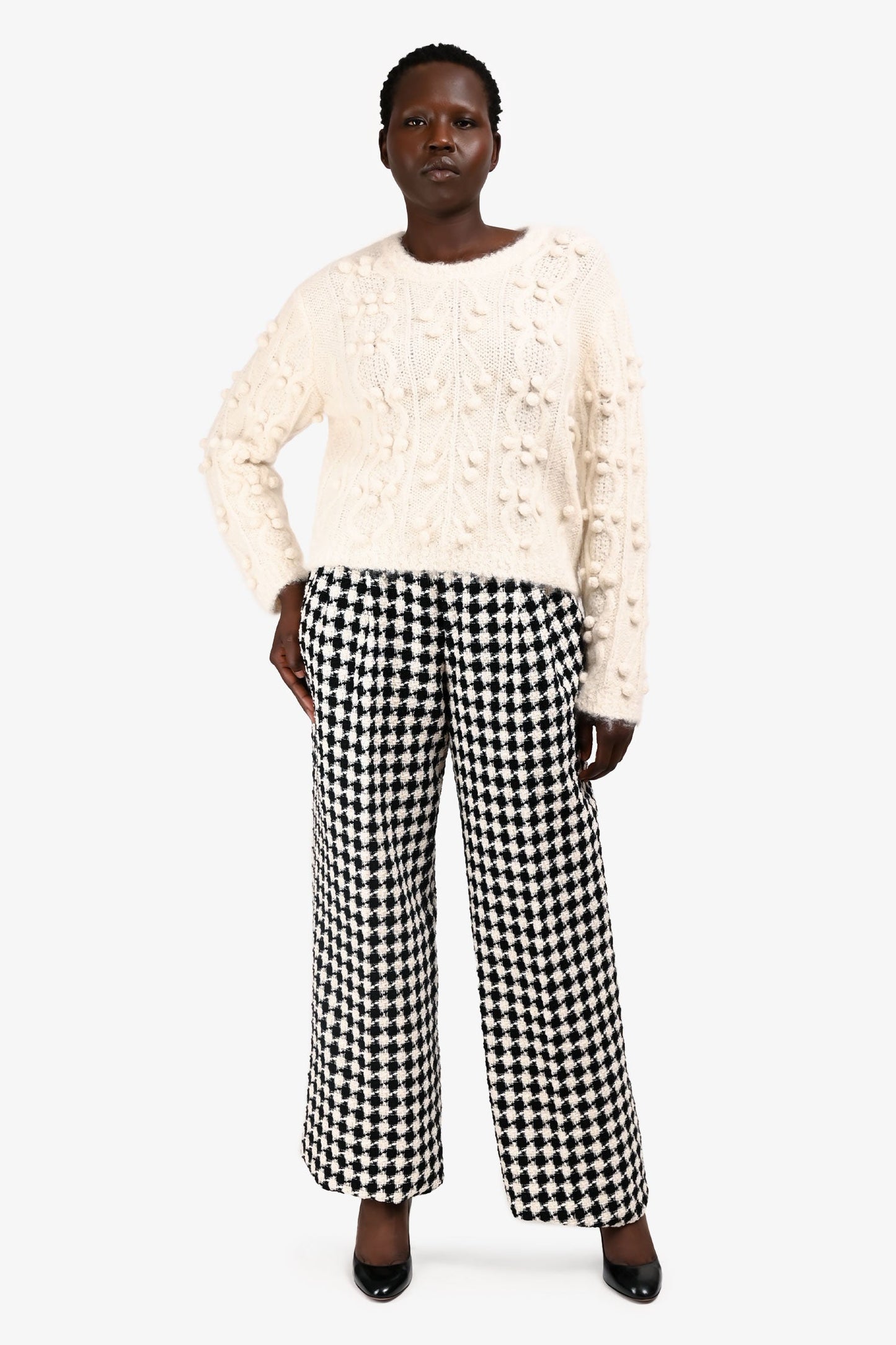 Gucci Black/White Tweed Herringbone Wide Leg Tro rs Size 46 w/ Tags