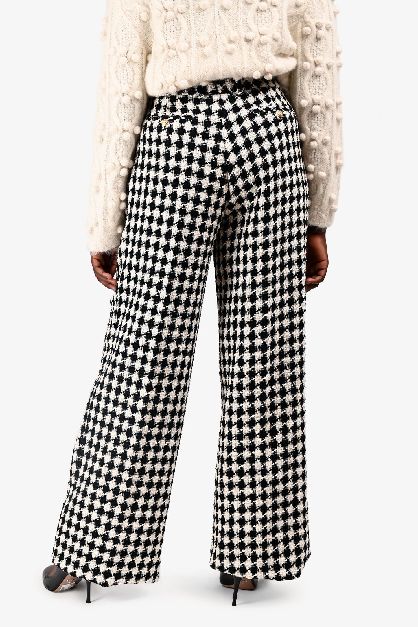 Gucci Black/White Tweed Herringbone Wide Leg Tro rs Size 46 w/ Tags