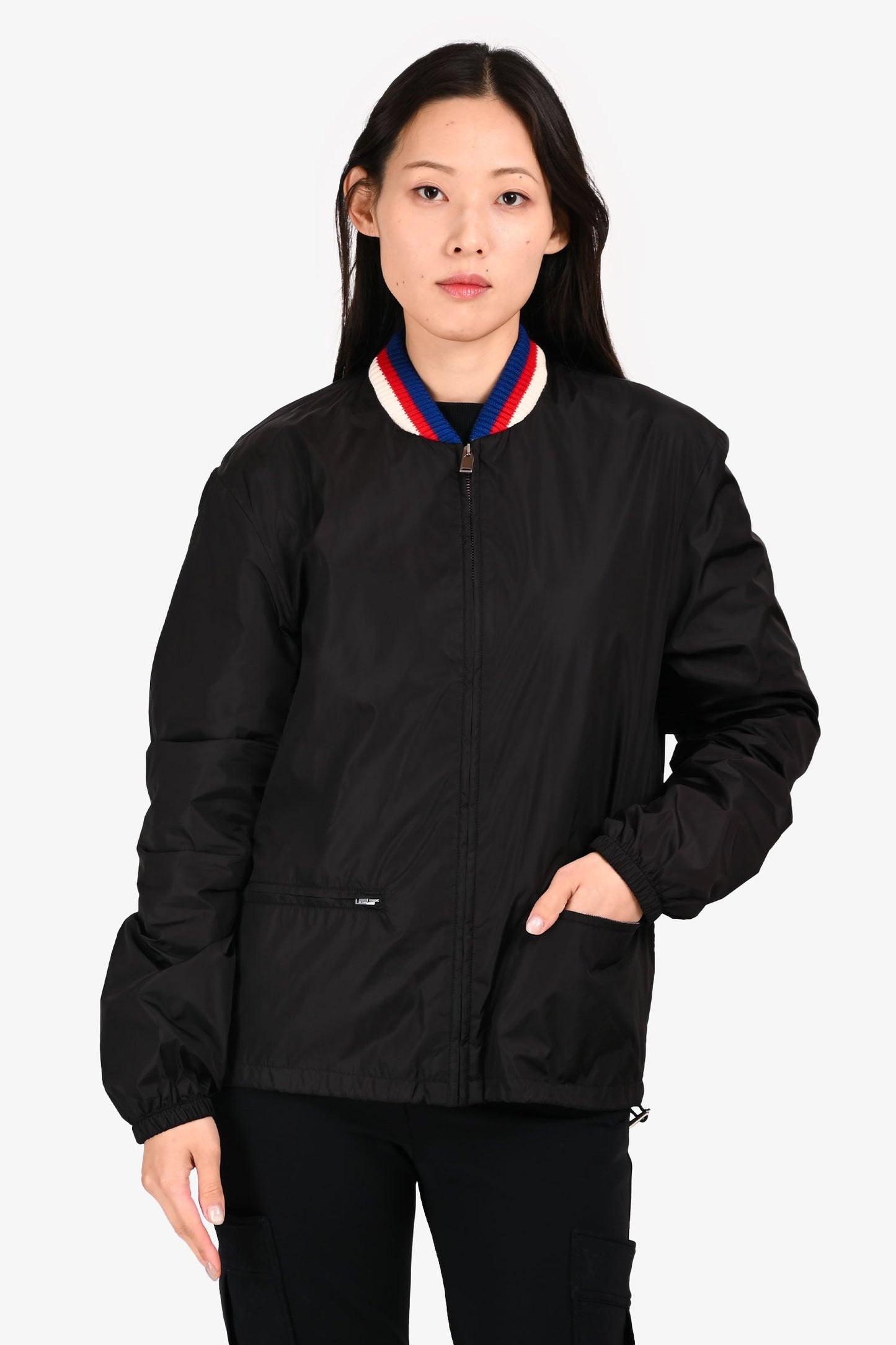 Gucci Black Logo Printed Zip-Up Windbreaker Size 46