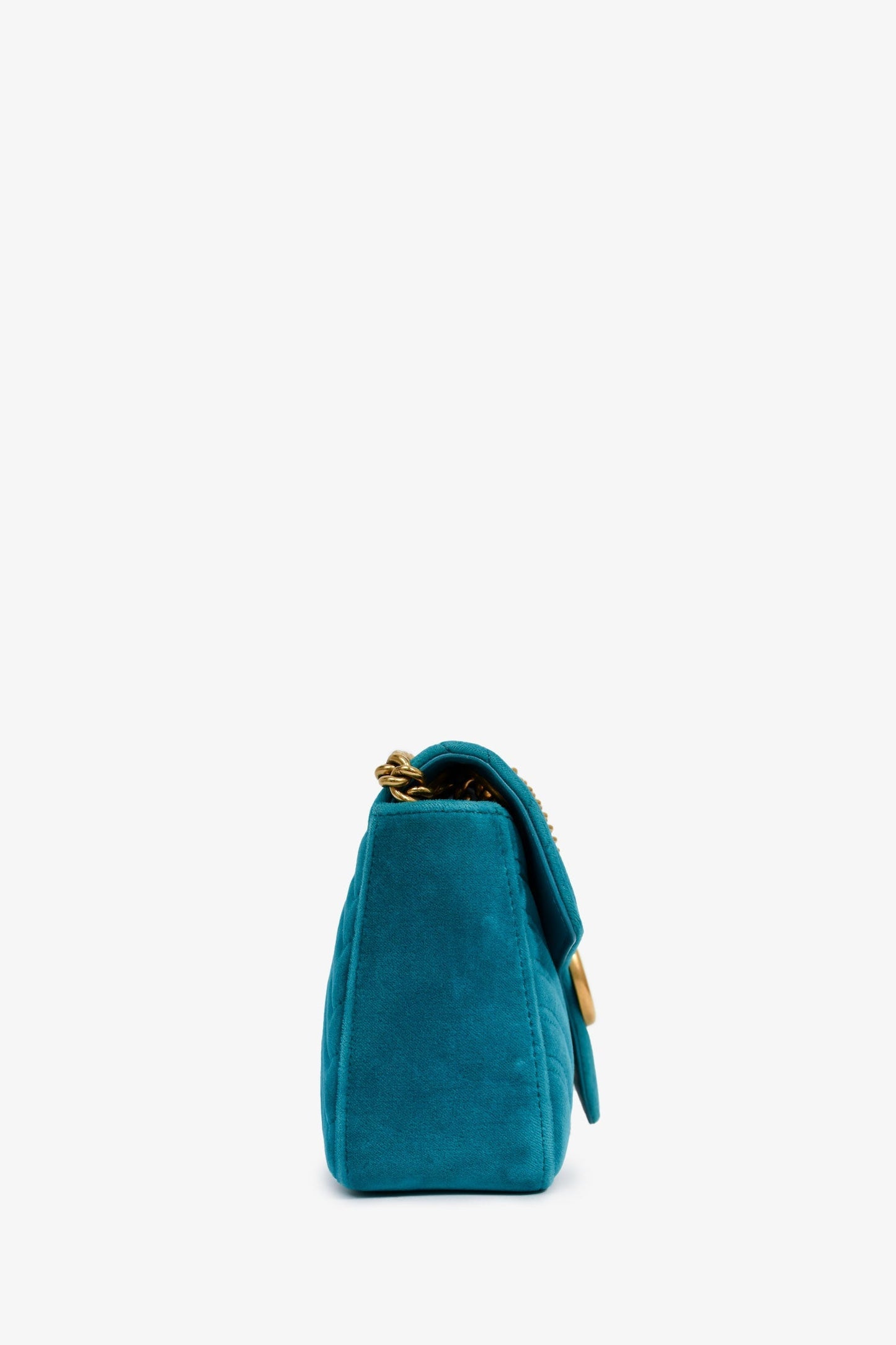Gucci Teal Velvet GG Marmont Medium Shoulder Bag