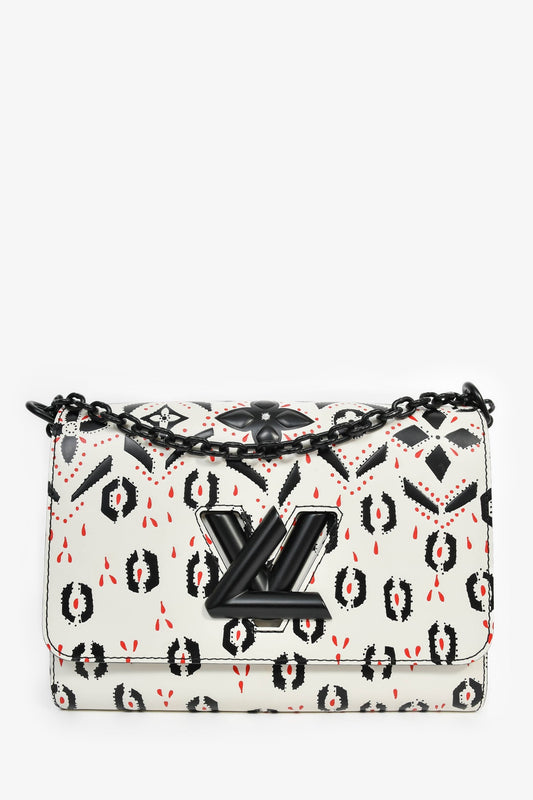 Louis Vuitton 2015 White/Black Graphic Printed Leather Twist MM Chain Bag