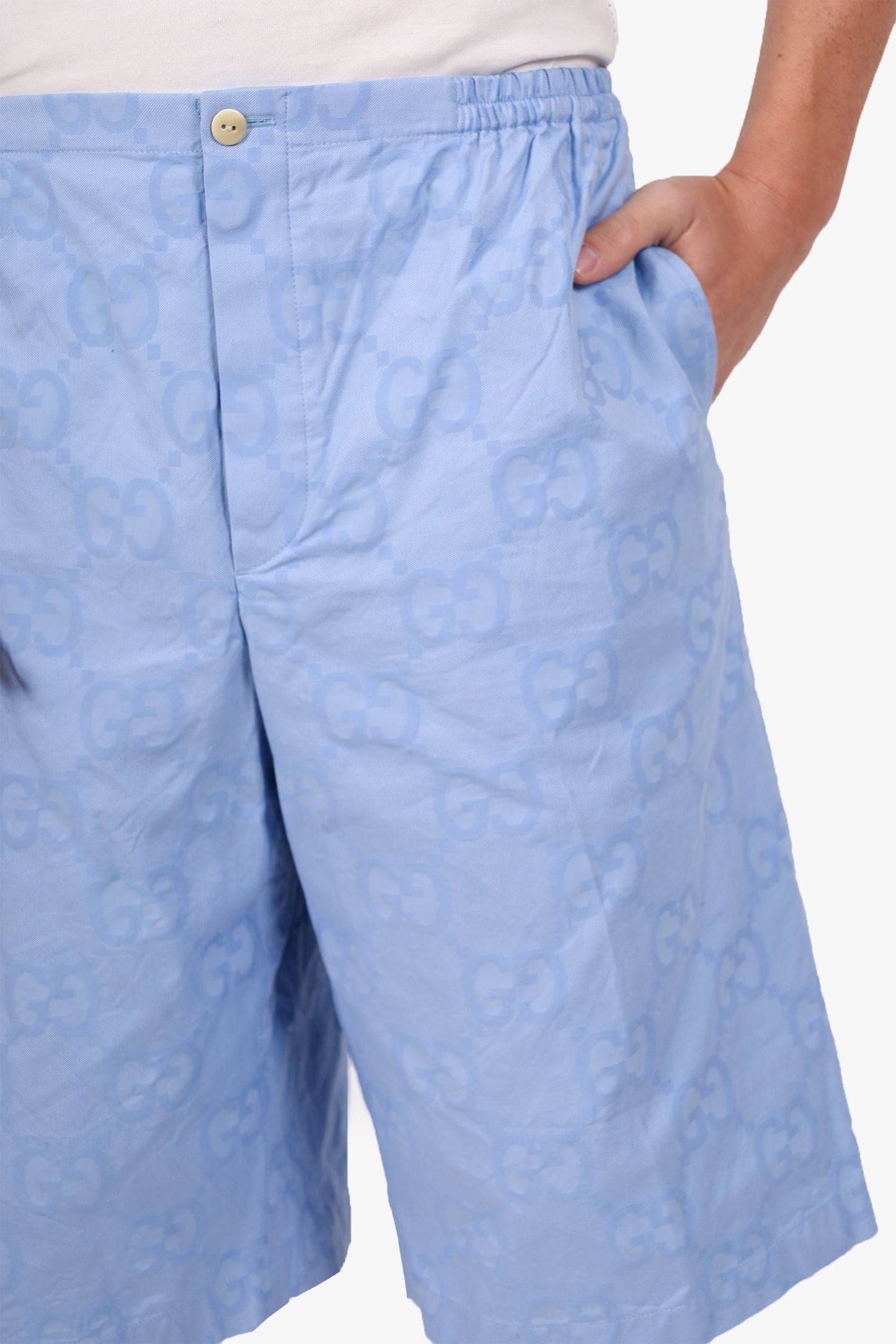 Gucci Blue Cotton GG Monogram Shorts Size 54 Mens