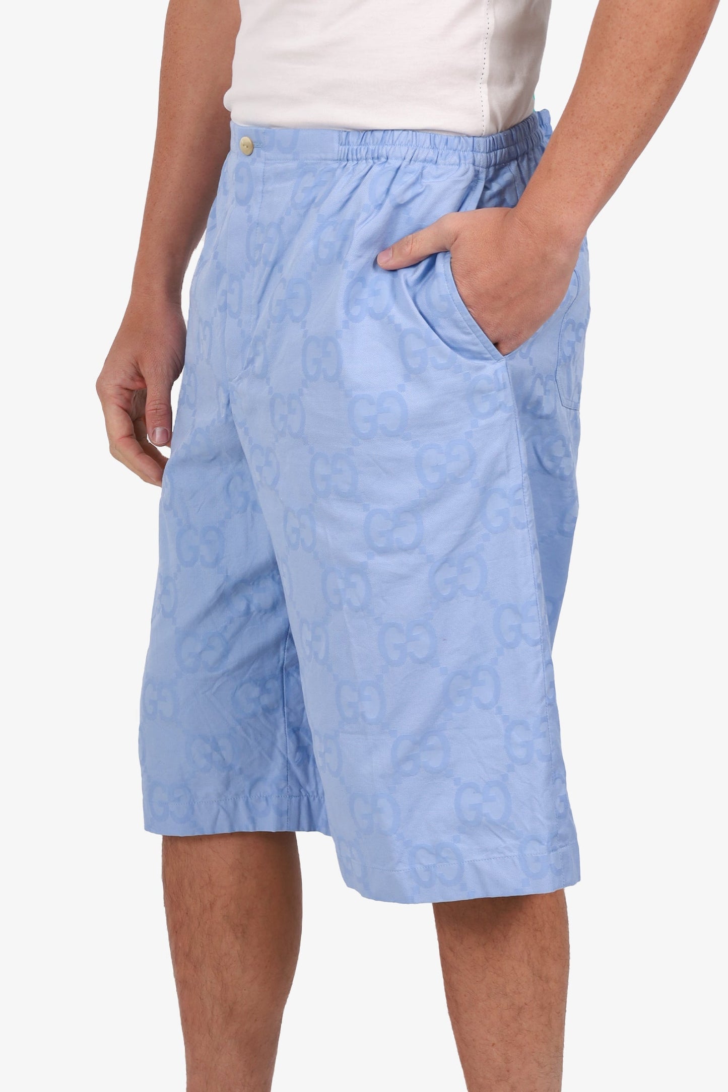 Gucci Blue Cotton GG Monogram Shorts Size 54 Mens