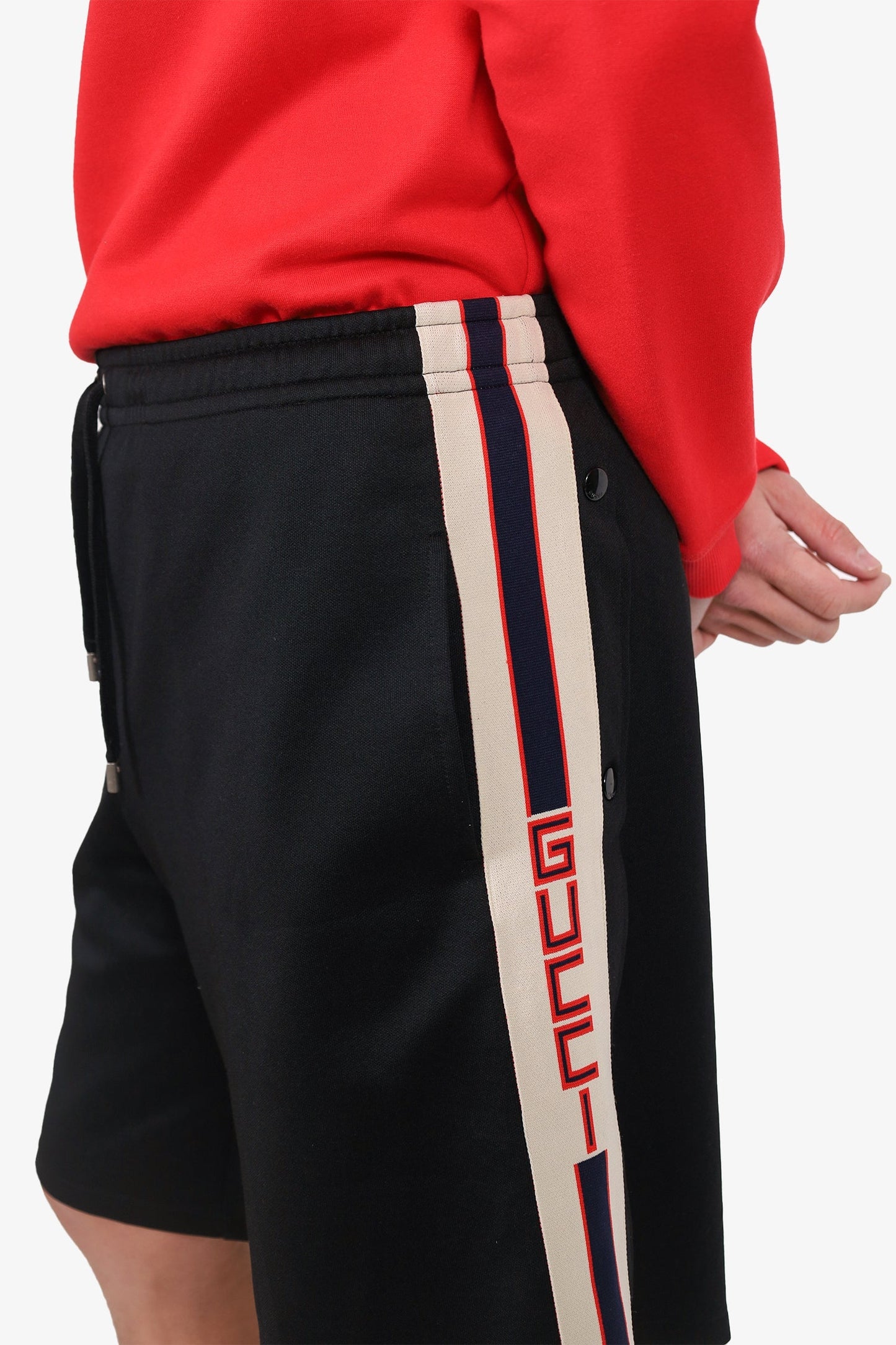 Gucci Black Logo Stripe Trimmed Technical Jersey Shorts Estimated Size XL Mens