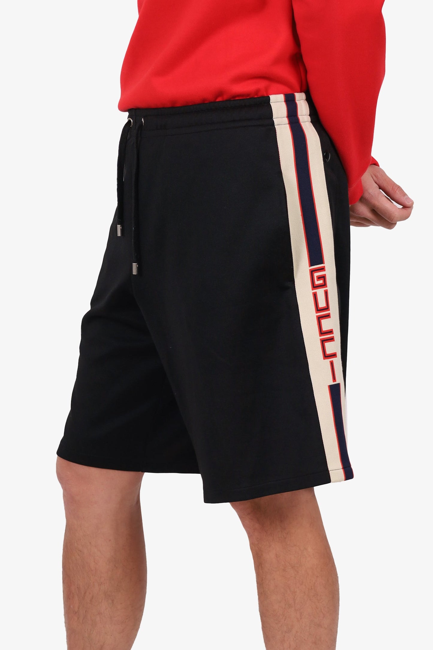 Gucci Black Logo Stripe Trimmed Technical Jersey Shorts Estimated Size XL Mens