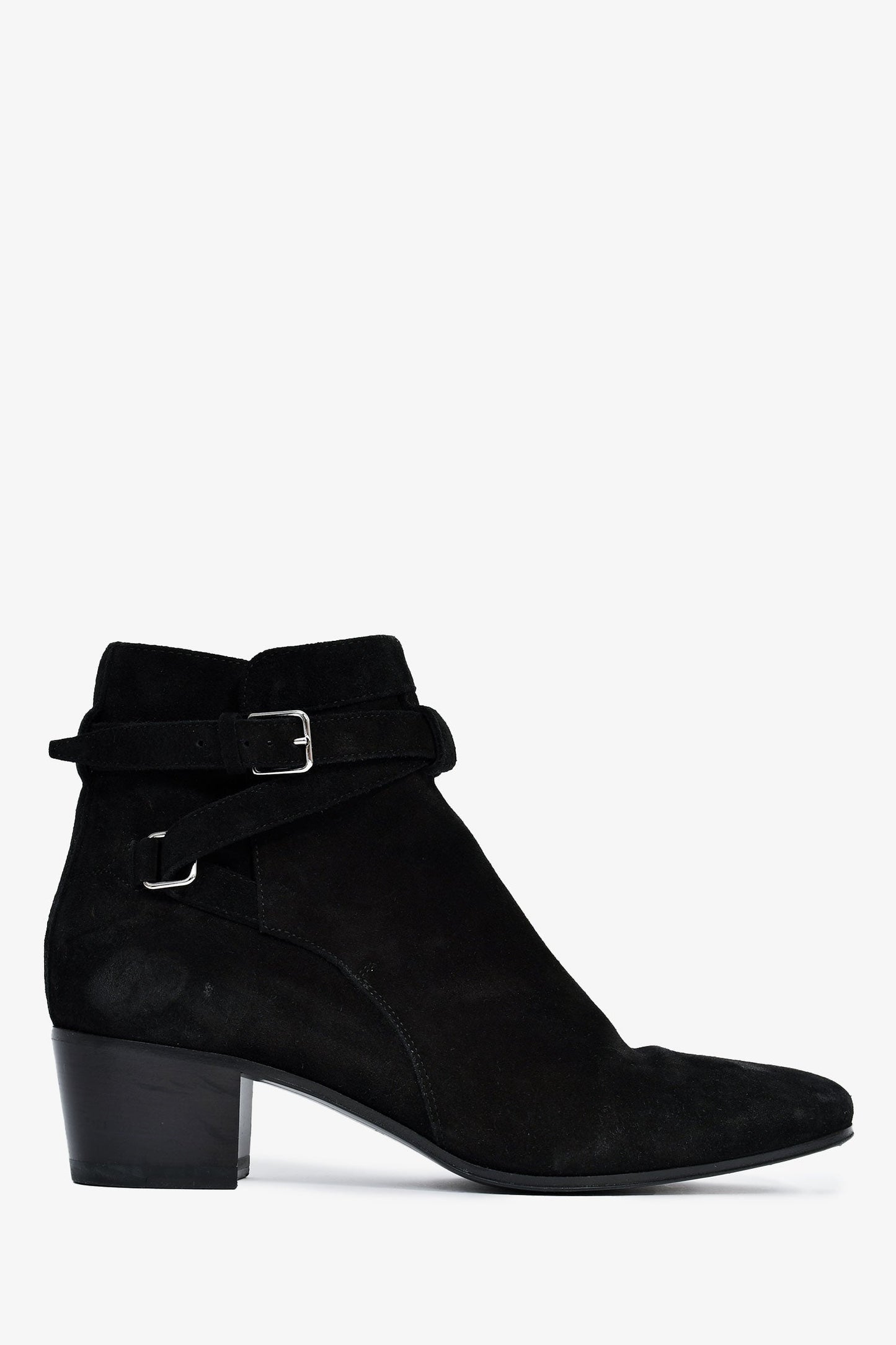 Saint Laurent Black Suede Buckle Ankle Booties Size 37.5