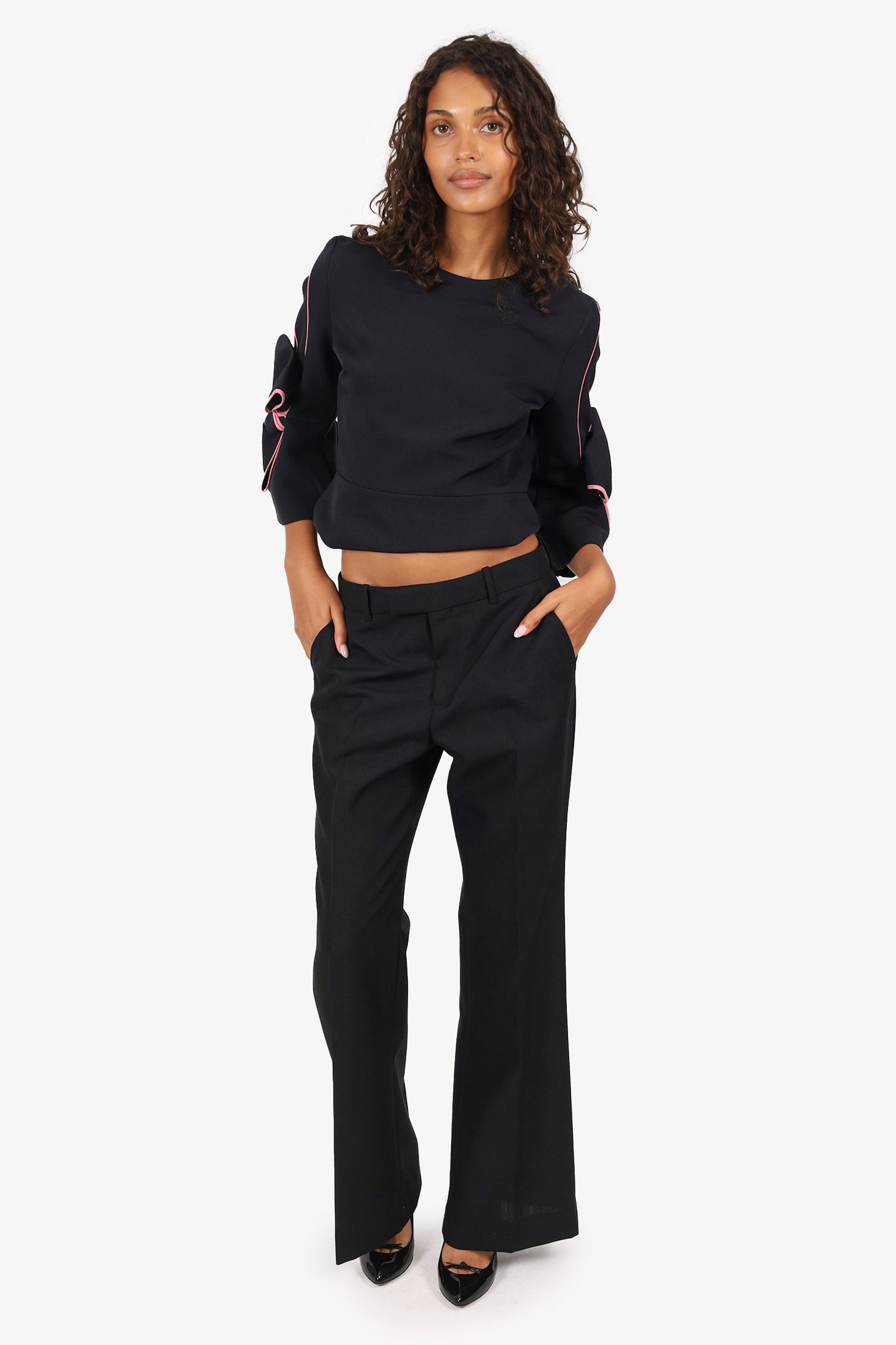 Gucci Black Wool Mohair Straight Legs Tro rs Size 42