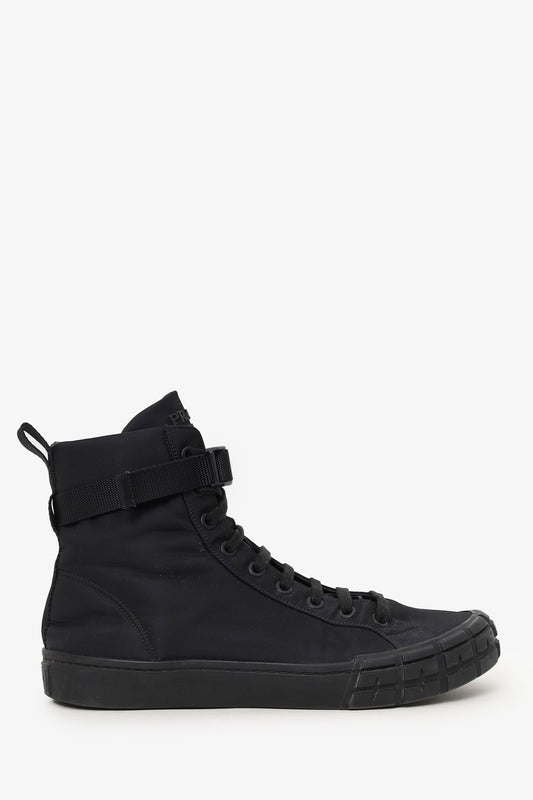 Prada Black Nylon Buckle Detail High Top Sneakers Size 10 Mens