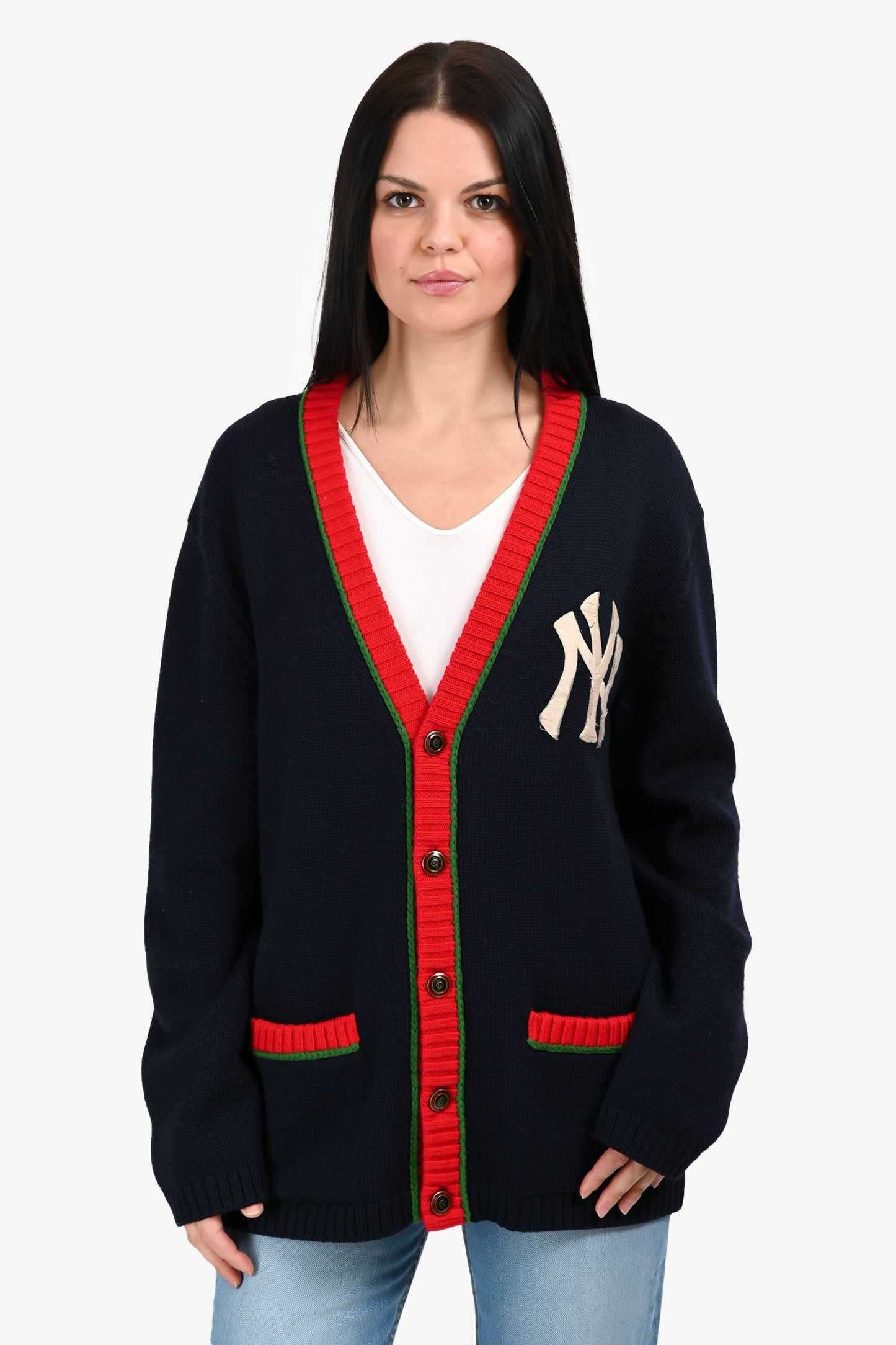 Gucci x MLB Navy Wool 'NY Yankees' Cardigan Size M