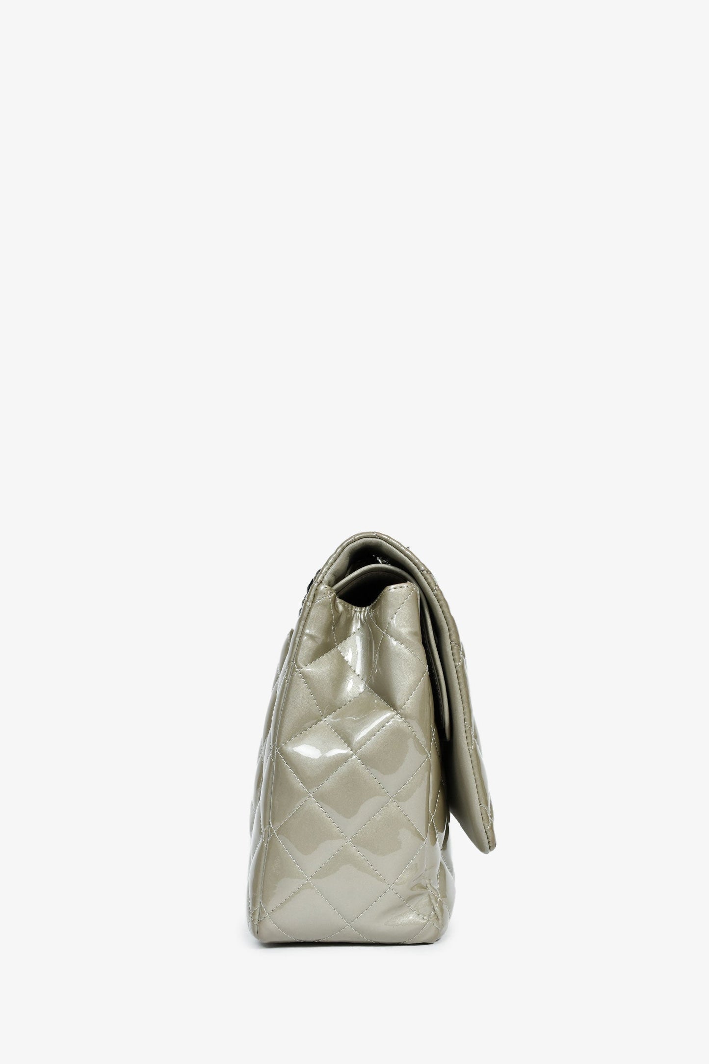 Pre-Loved Chanel™ 2012/13 Grey Patent Quilted Maxi Double Flap Shoulder Bag