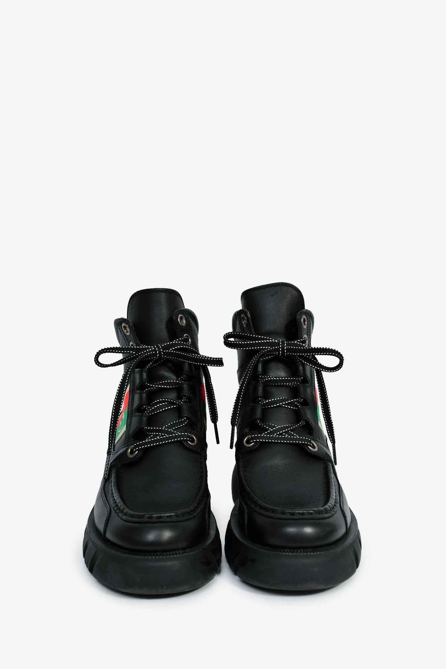 Gucci Black Leather Lace-Up Combat Boots Size 39
