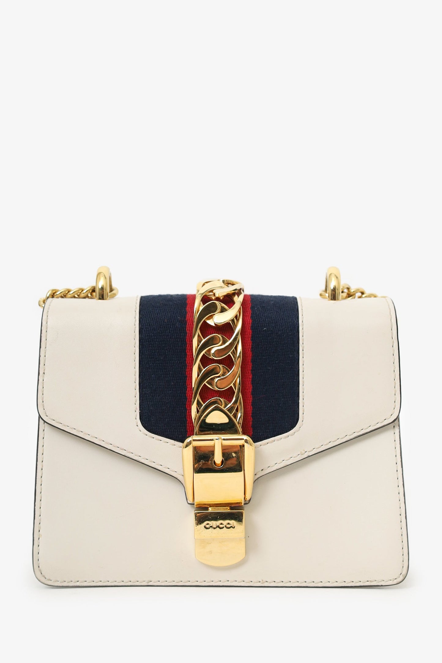 Gucci Cream Leather Web Mini Sylvie Chain Bag