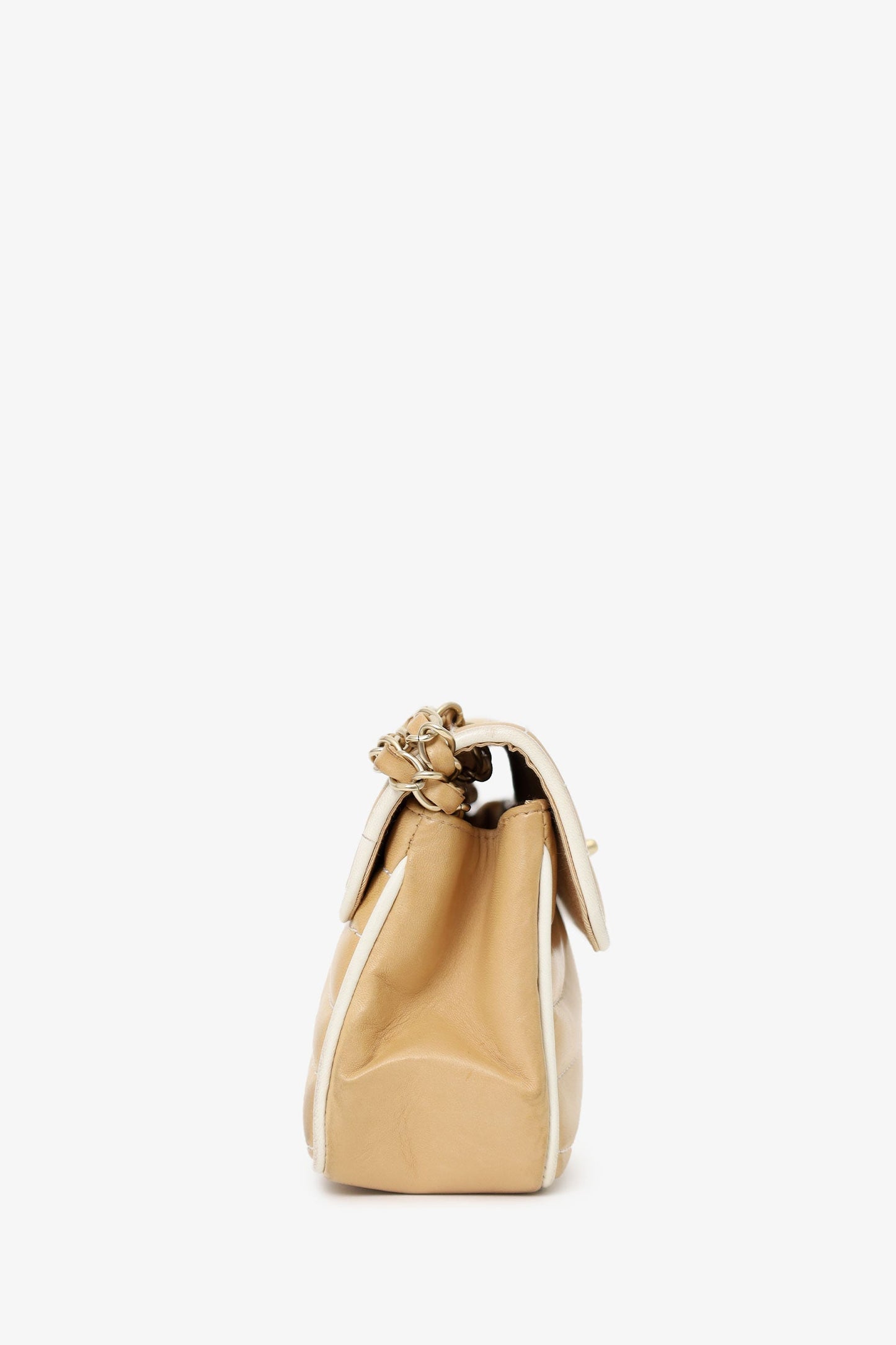 Chanel 2003-04 Beige Leather East West Flap Bag