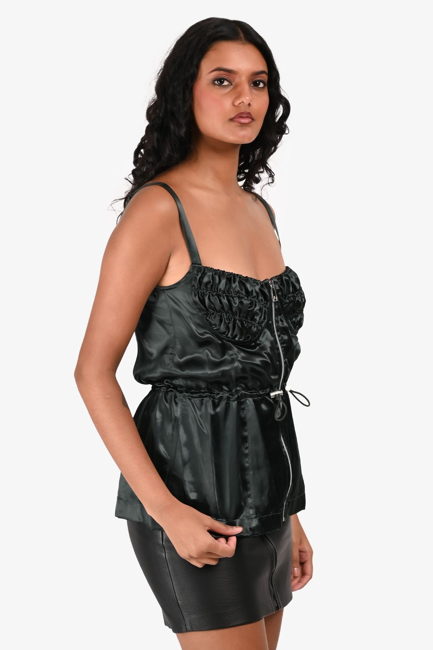 Bottega Veneta Green Zip-Up Drawstring Waist Corset Top Size 36