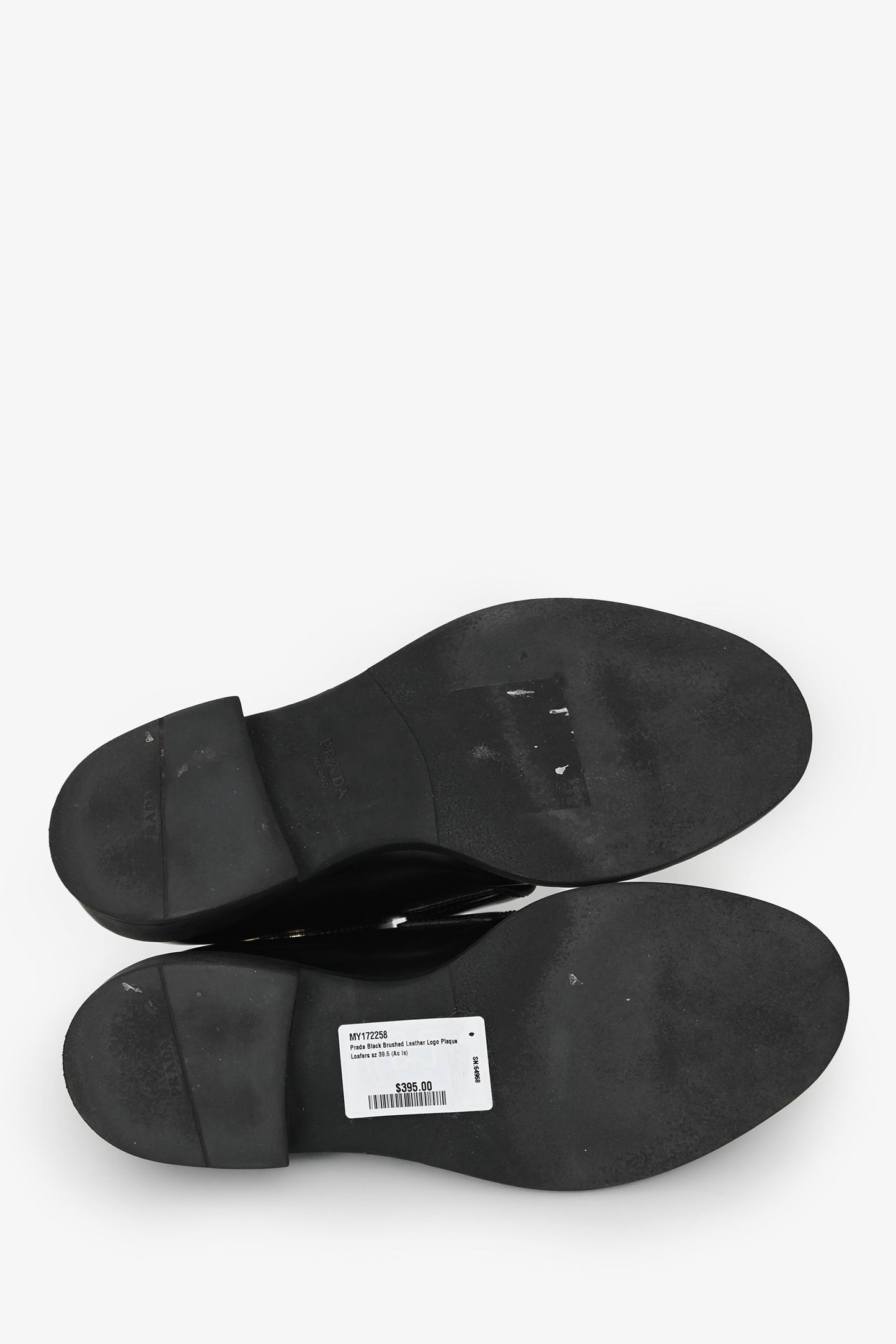 Prada Black Brushed Leather Logo Plaque Loafers Size 39.5