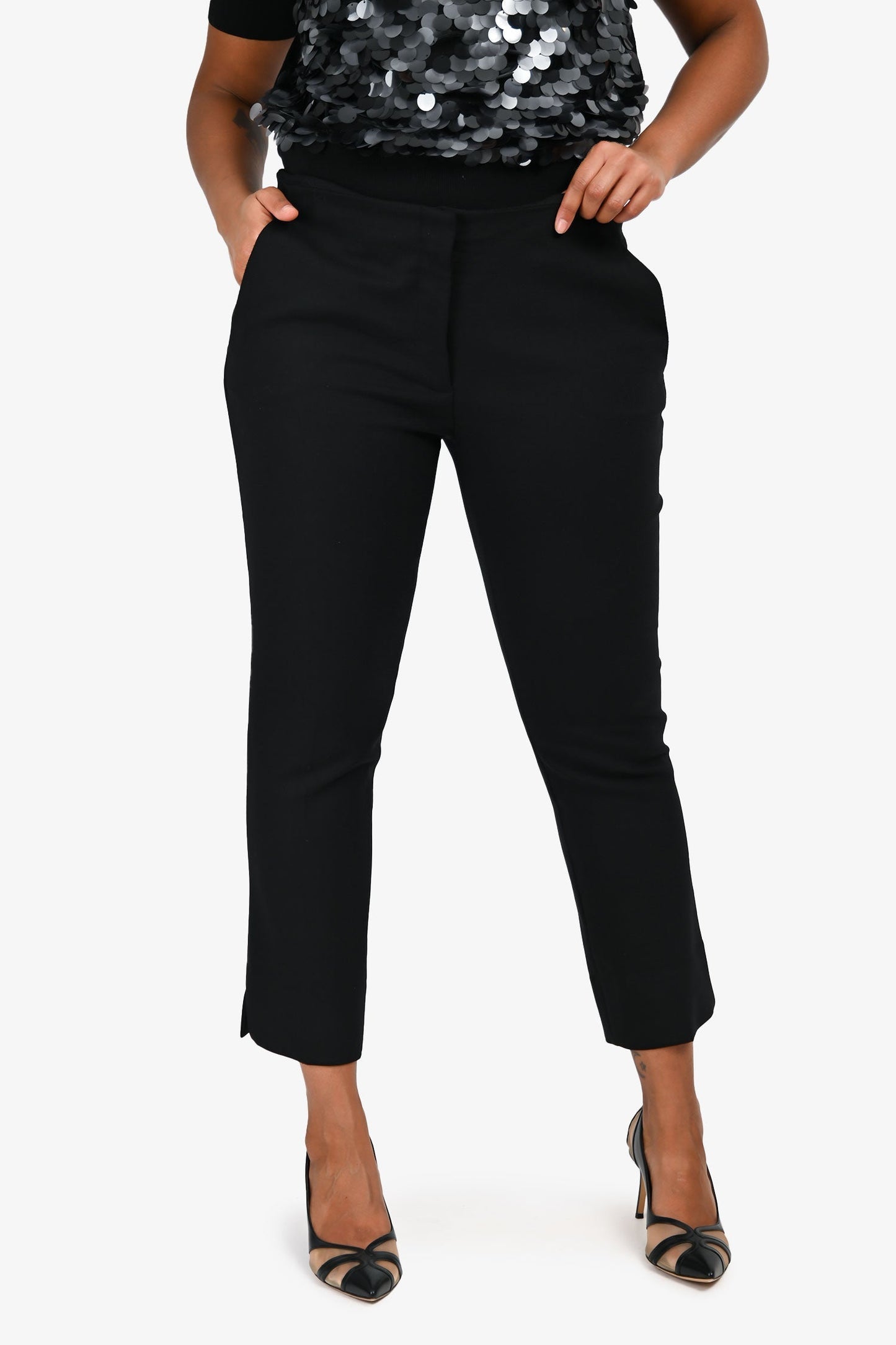 Prada Black Wool Straight Let Tro rs Size 46