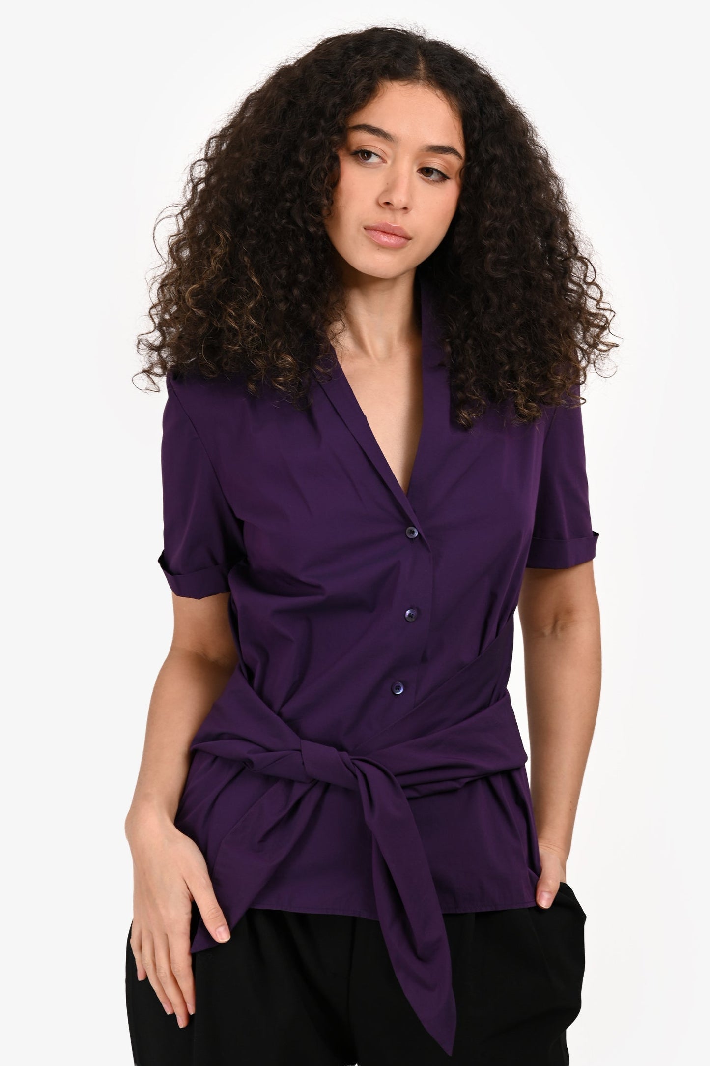 Gucci Purple Cotton Short Sleeve Wrap Buttoned Shirt Size 44