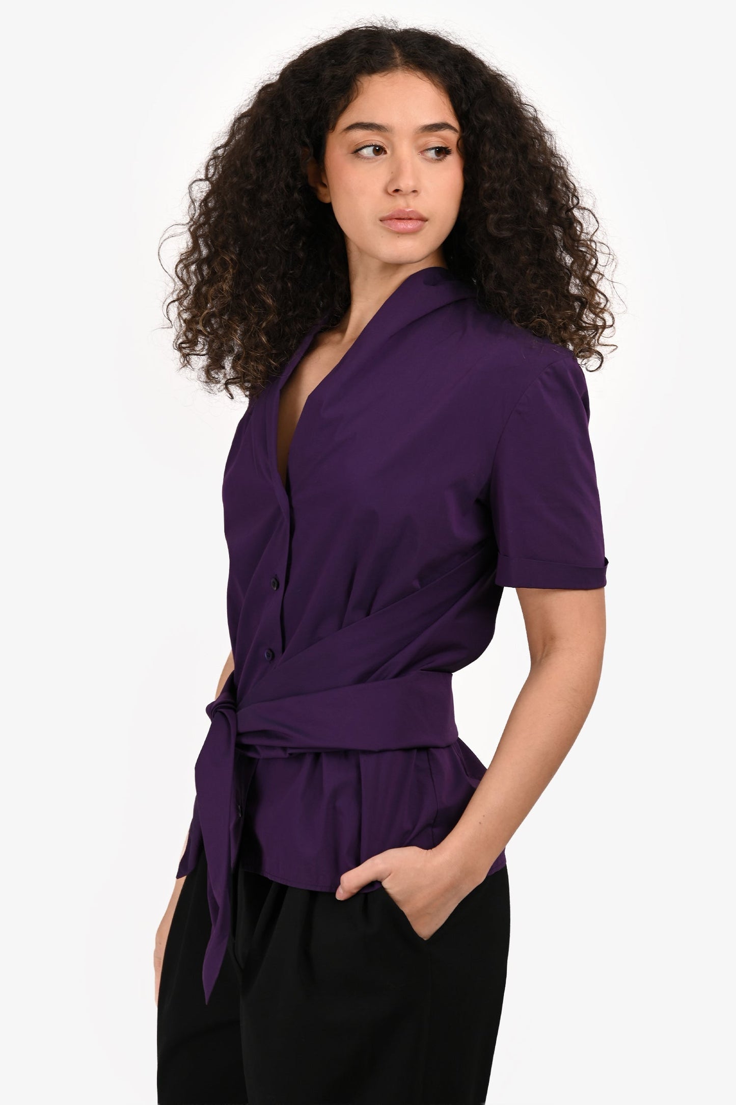 Gucci Purple Cotton Short Sleeve Wrap Buttoned Shirt Size 44