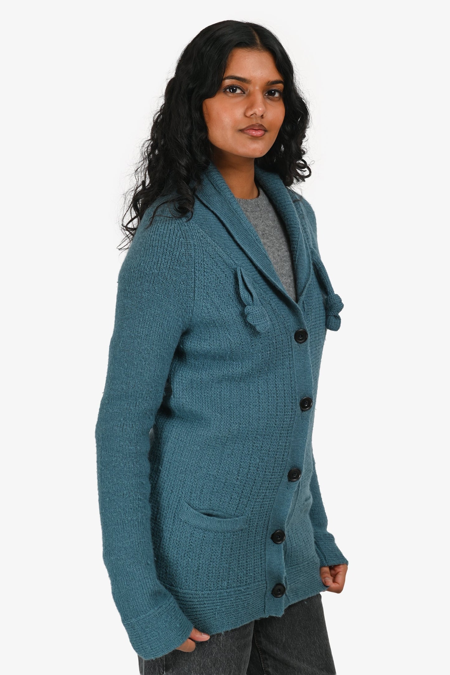 Chloe Blue Alpaca/Wool Button-Up Cardigan Size XS