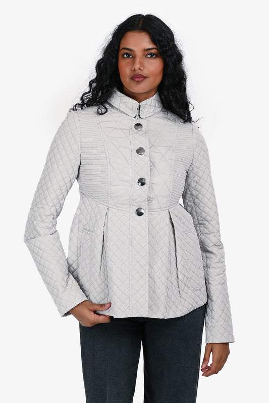 Burberry London Light Grey Quilted Padded Jacket Size 2
