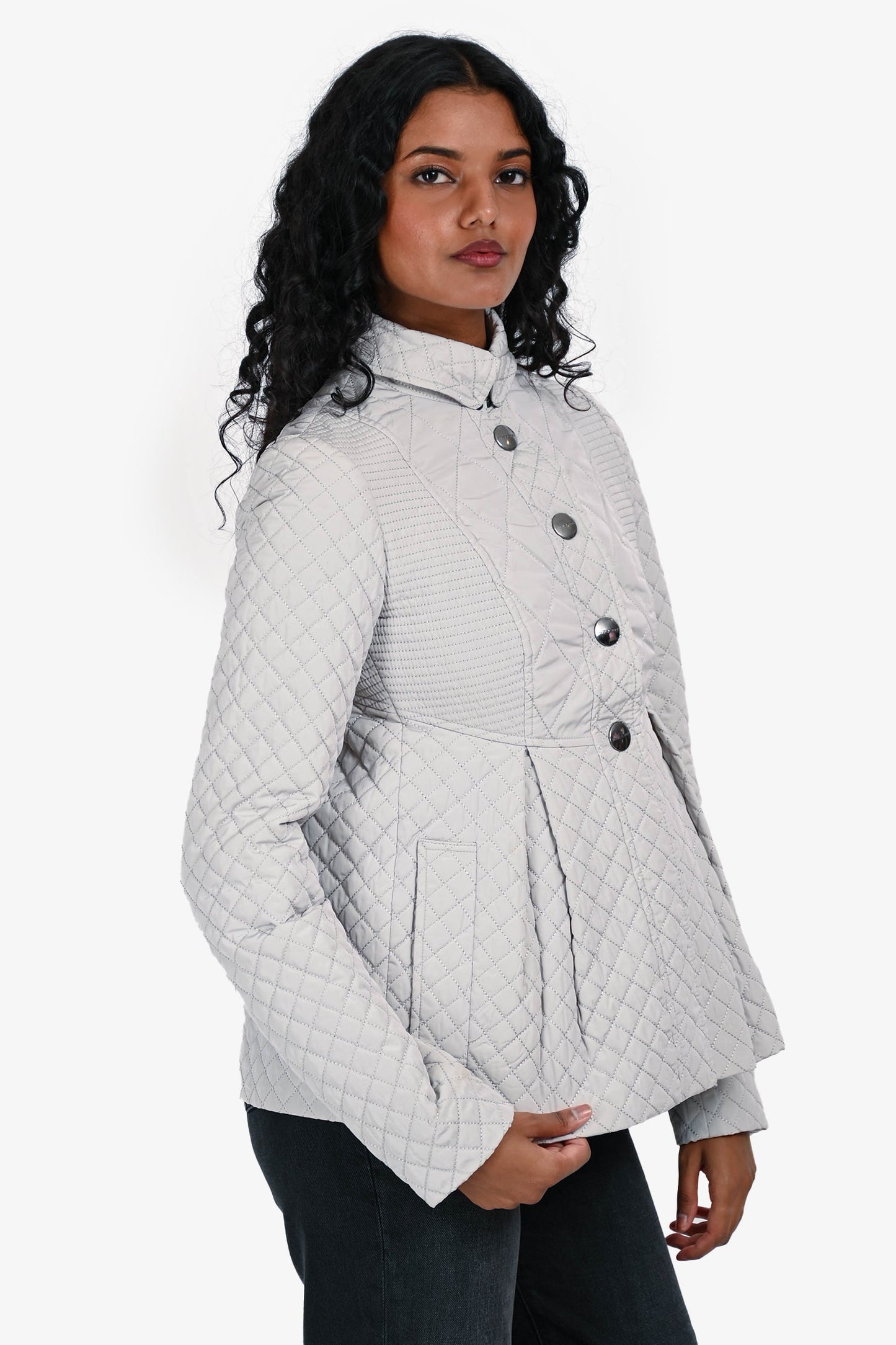 Burberry London Light Grey Quilted Padded Jacket Size 2
