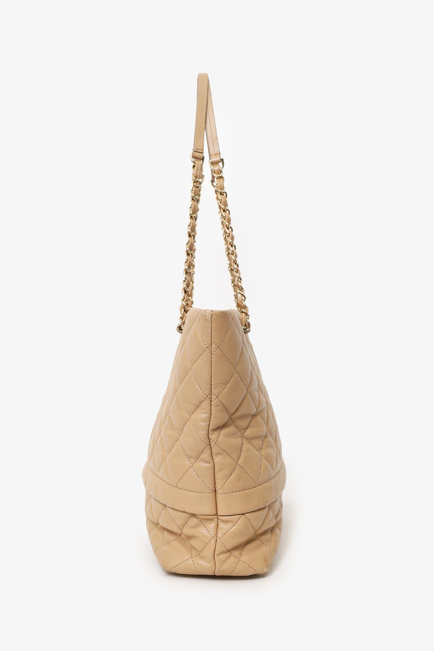 Pre-Loved Chanel™ 2019 Beige Quilted Caviar Leather Rolled Up Tote
