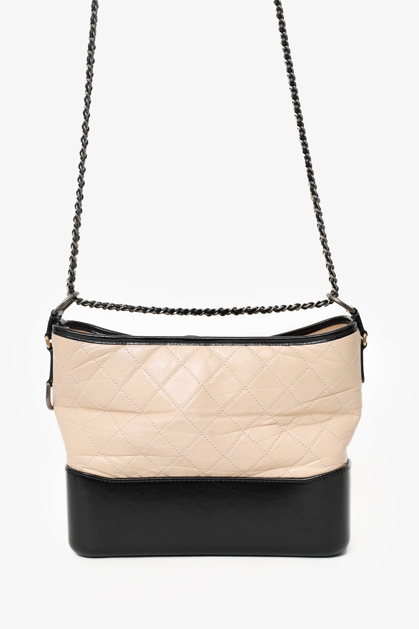 Pre-Loved Chanel™ 2018-19 Beige/Black Leather Medium Gabrielle Chain Bag