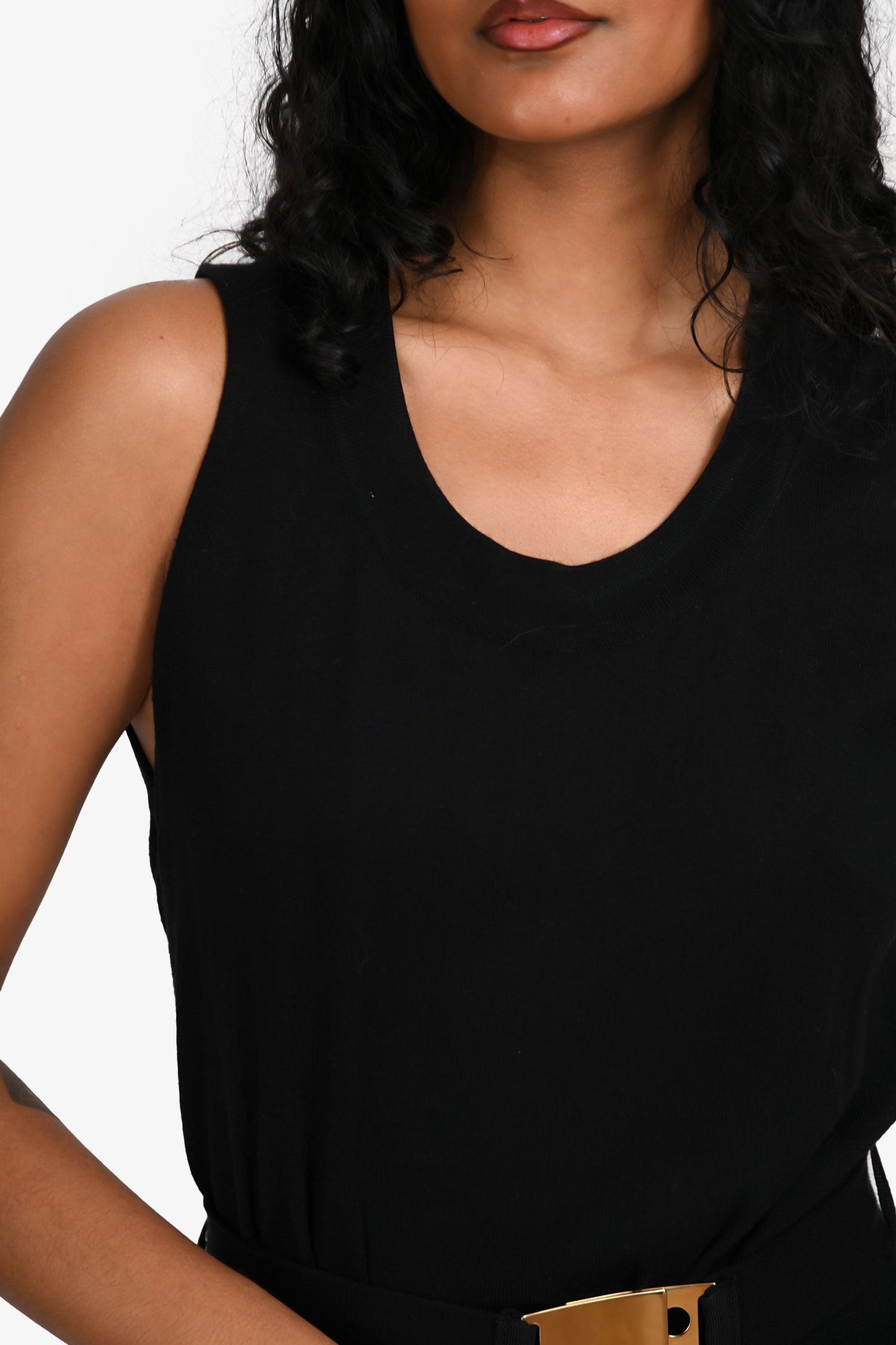 Fendi Black Cotton Knit Sleeveless Belted Dress Size 38